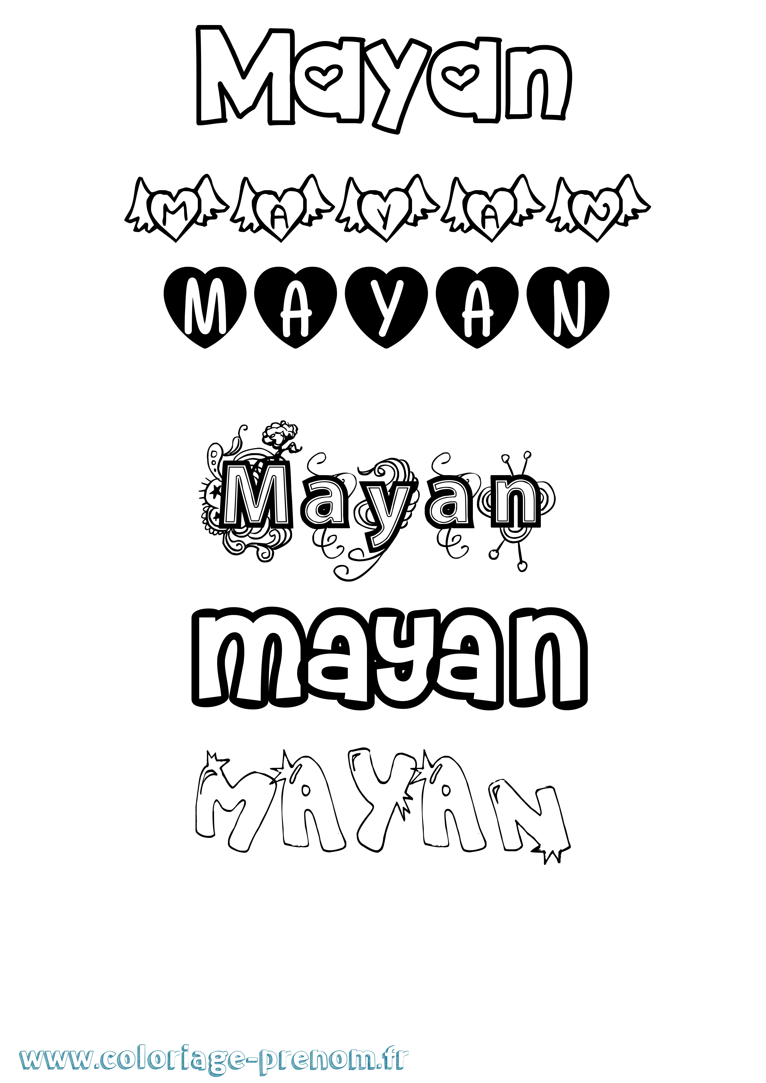 Coloriage prénom Mayan Girly