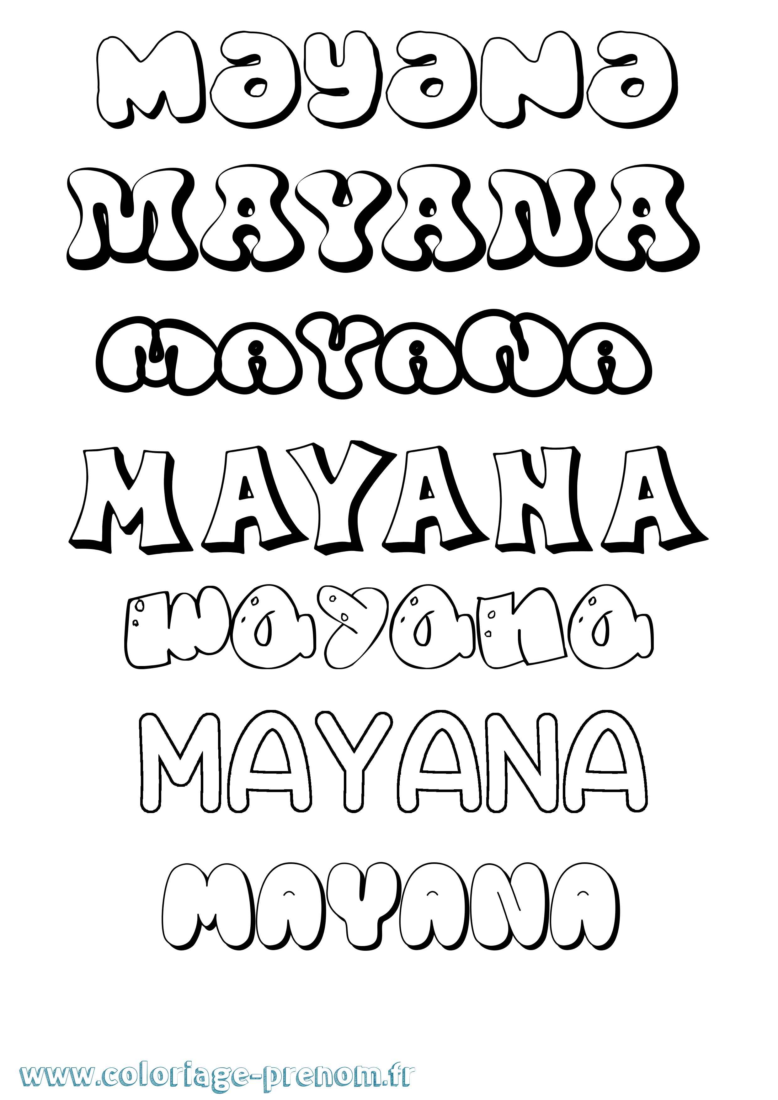 Coloriage prénom Mayana Bubble
