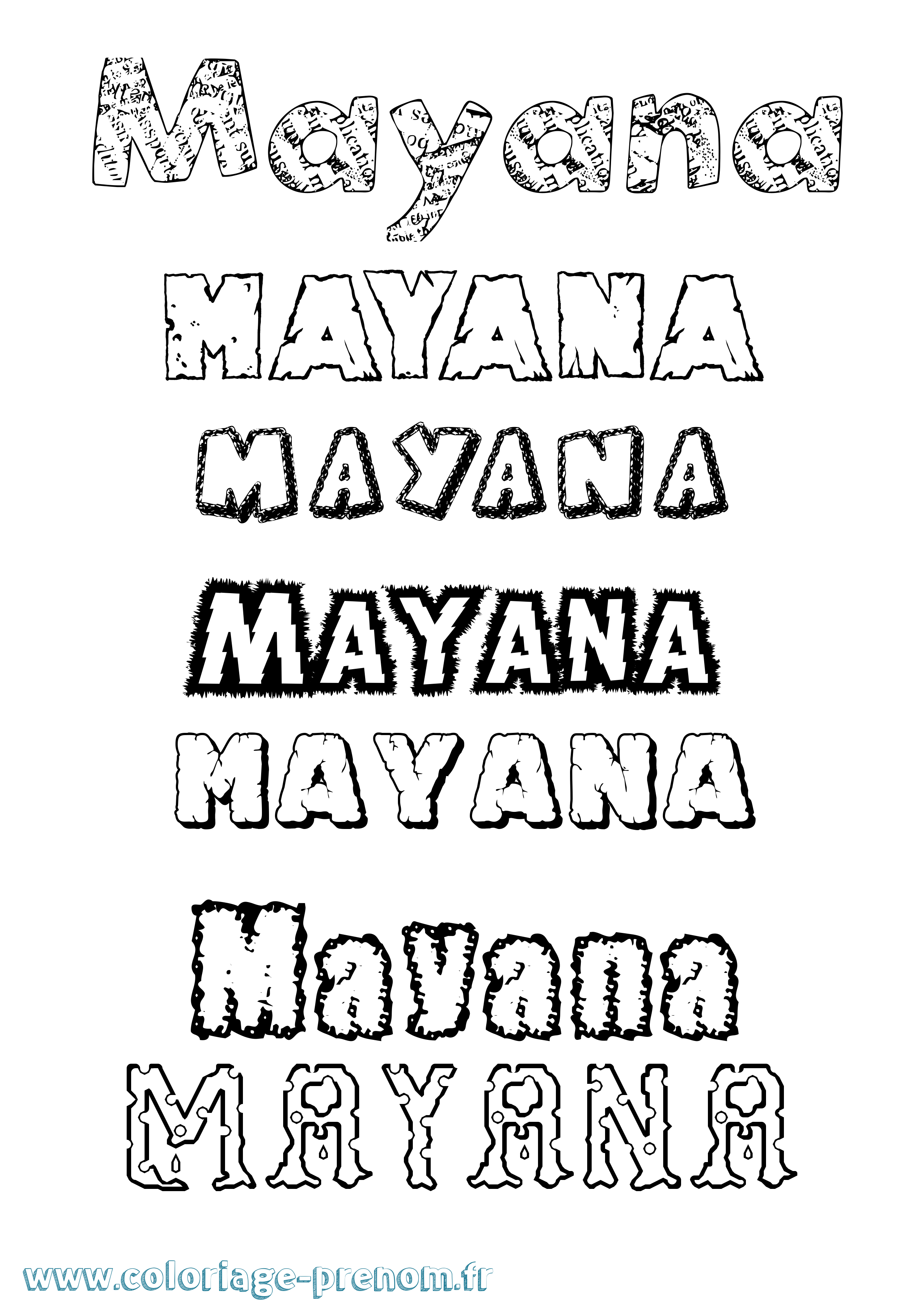 Coloriage prénom Mayana Destructuré