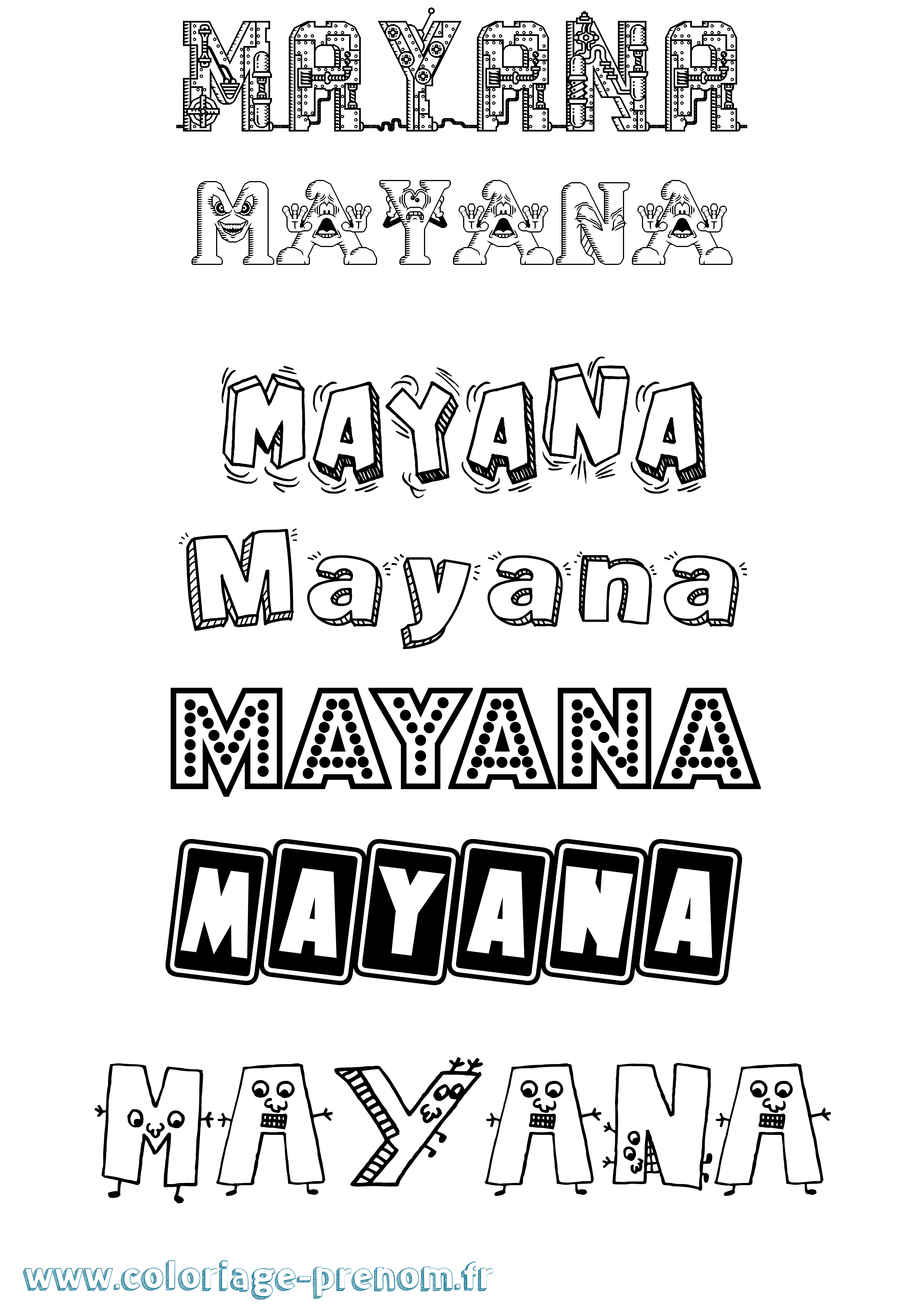 Coloriage prénom Mayana Fun