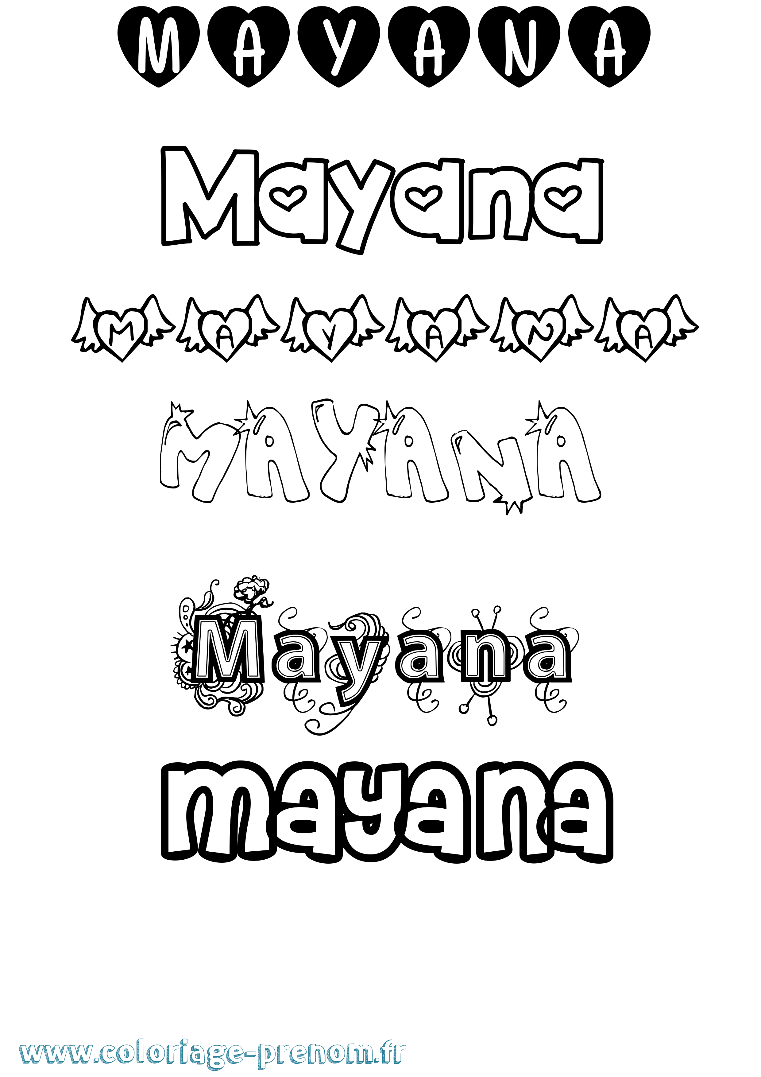 Coloriage prénom Mayana Girly