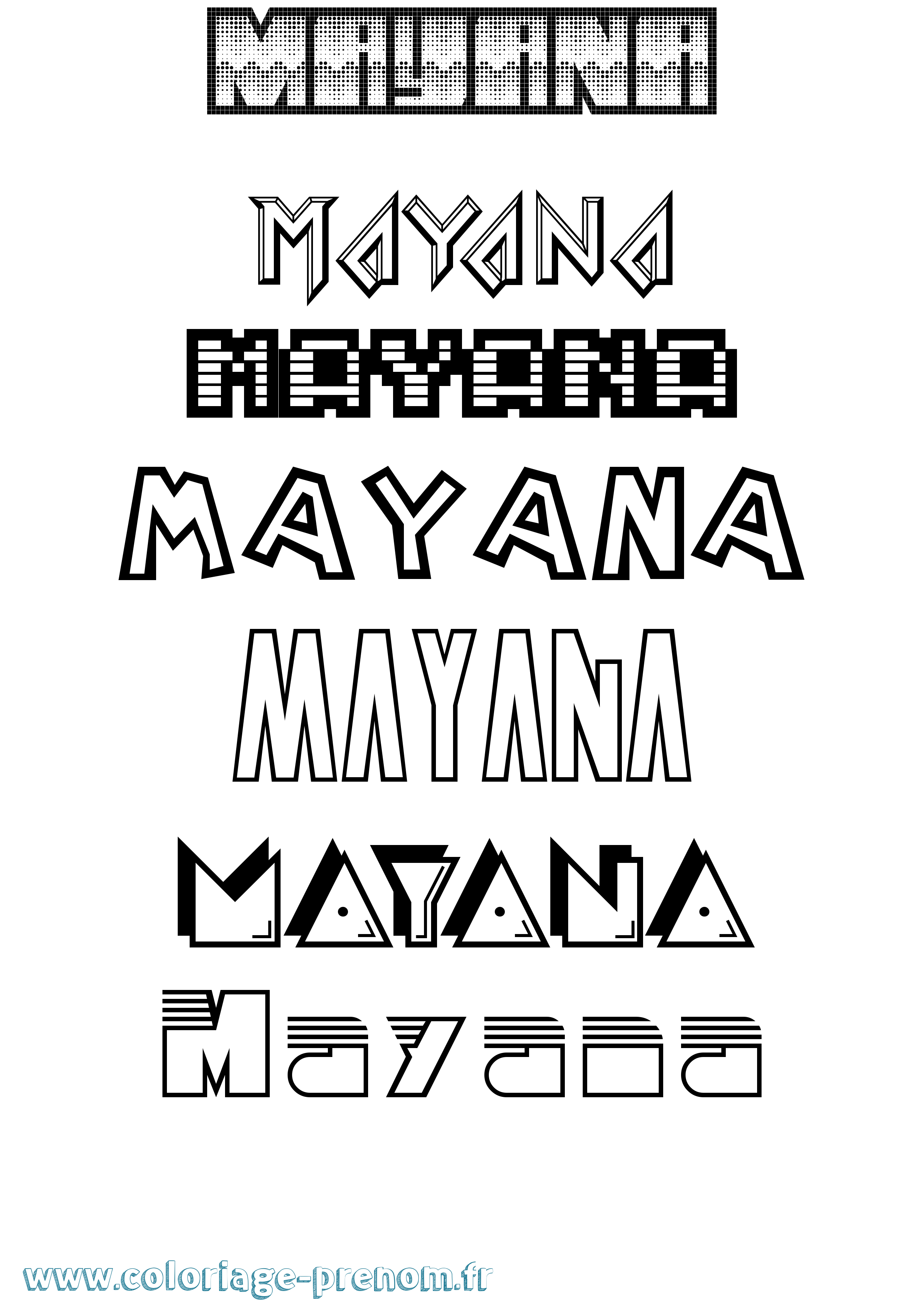 Coloriage prénom Mayana Jeux Vidéos