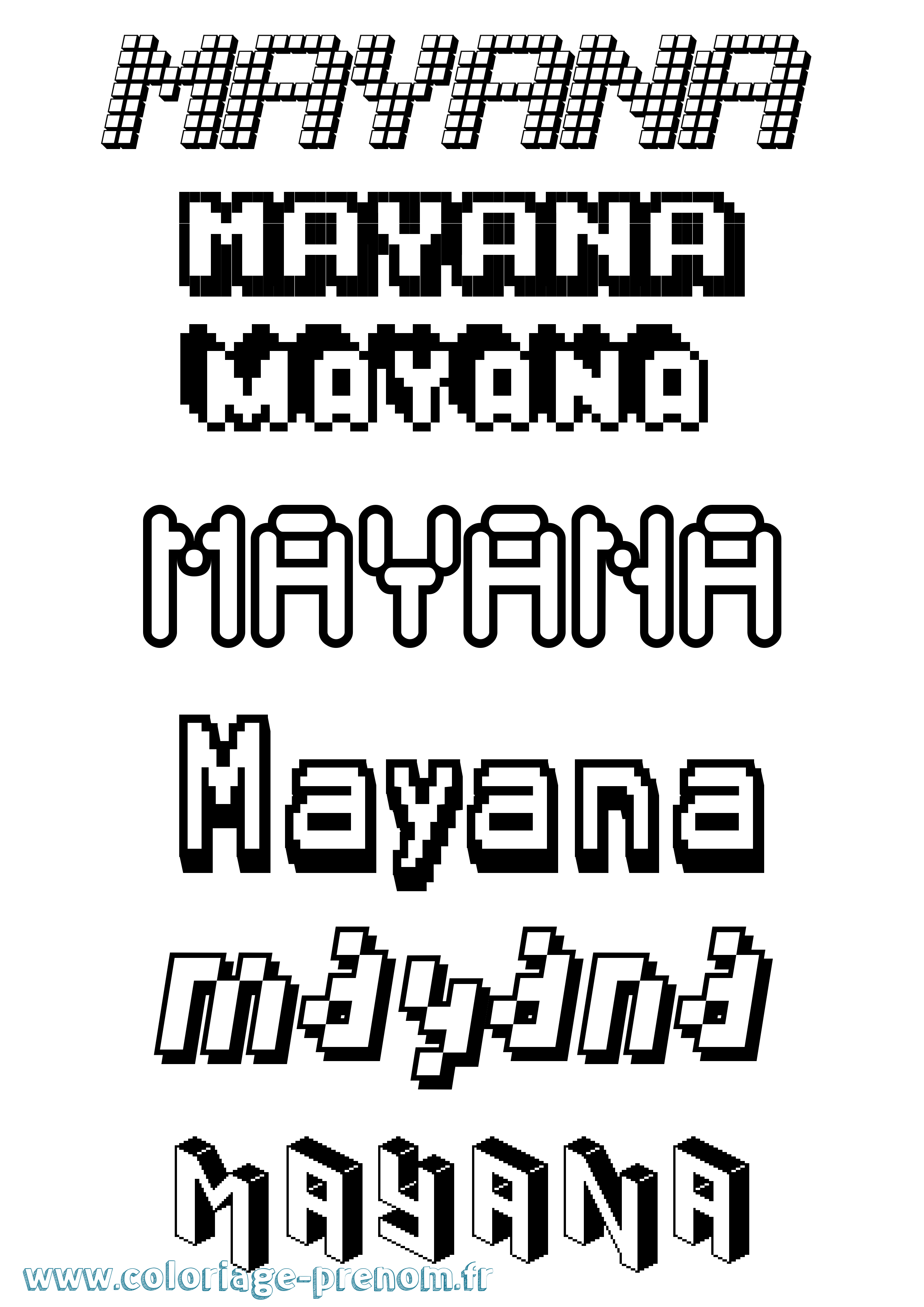 Coloriage prénom Mayana Pixel