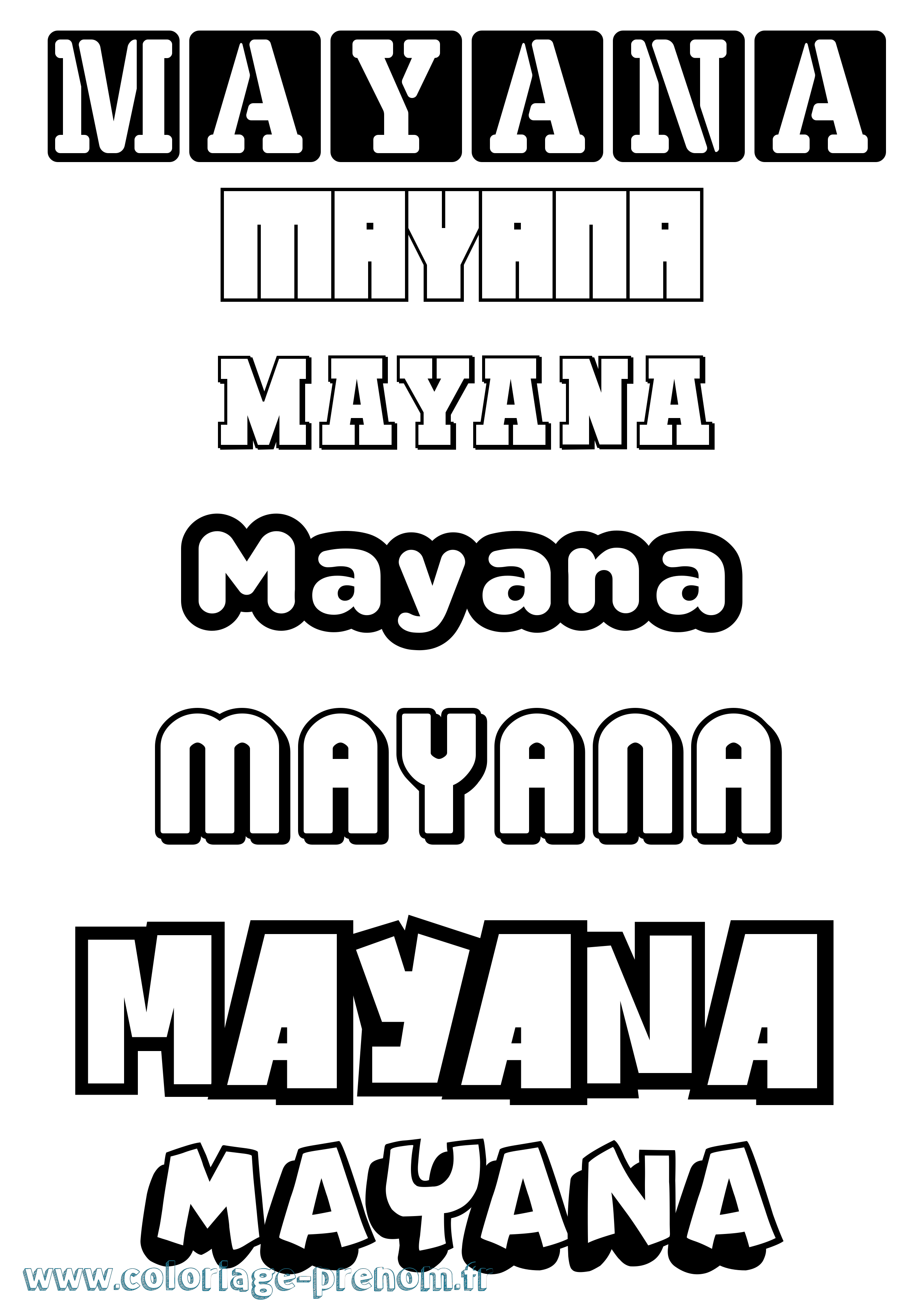 Coloriage prénom Mayana Simple