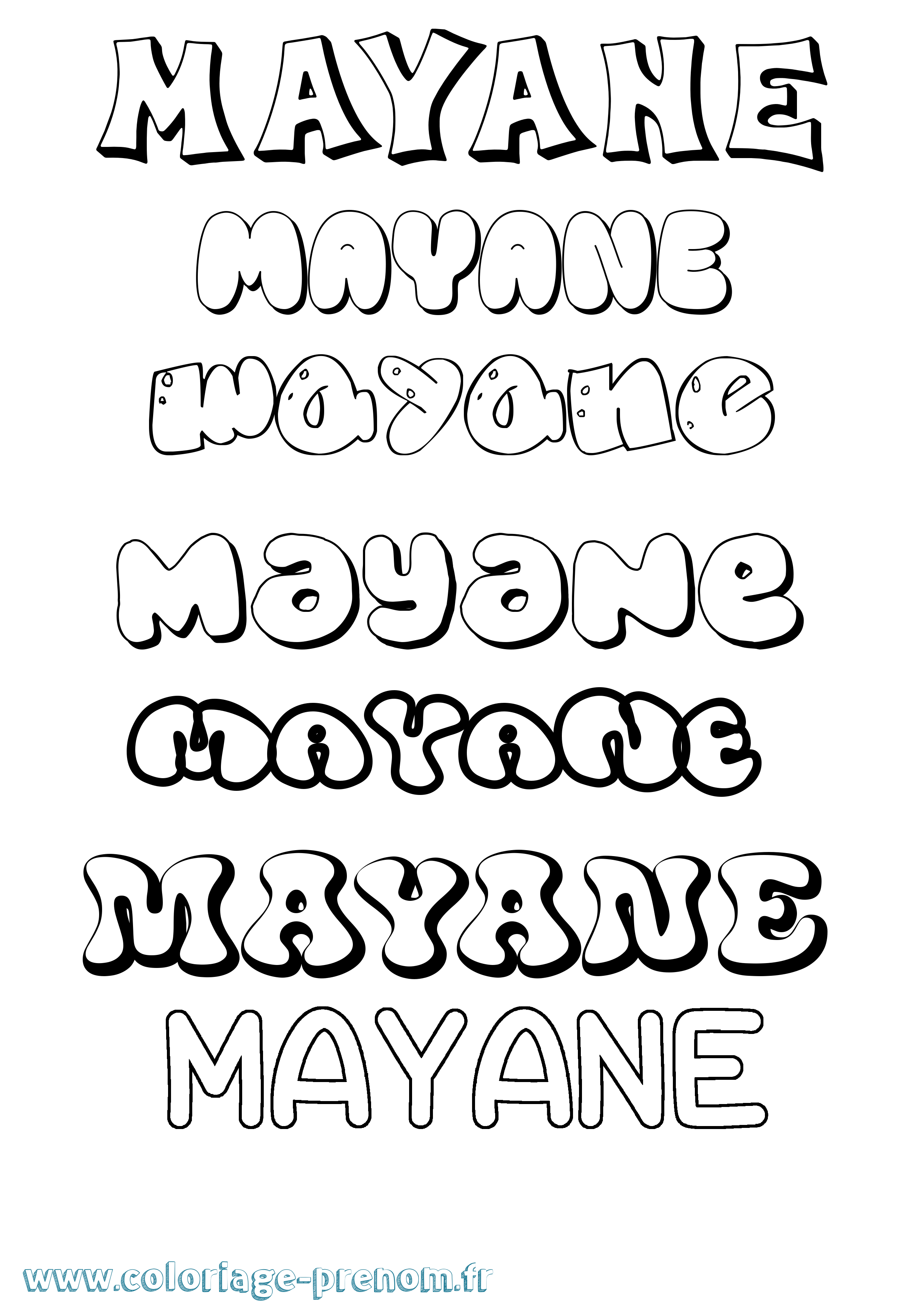 Coloriage prénom Mayane Bubble