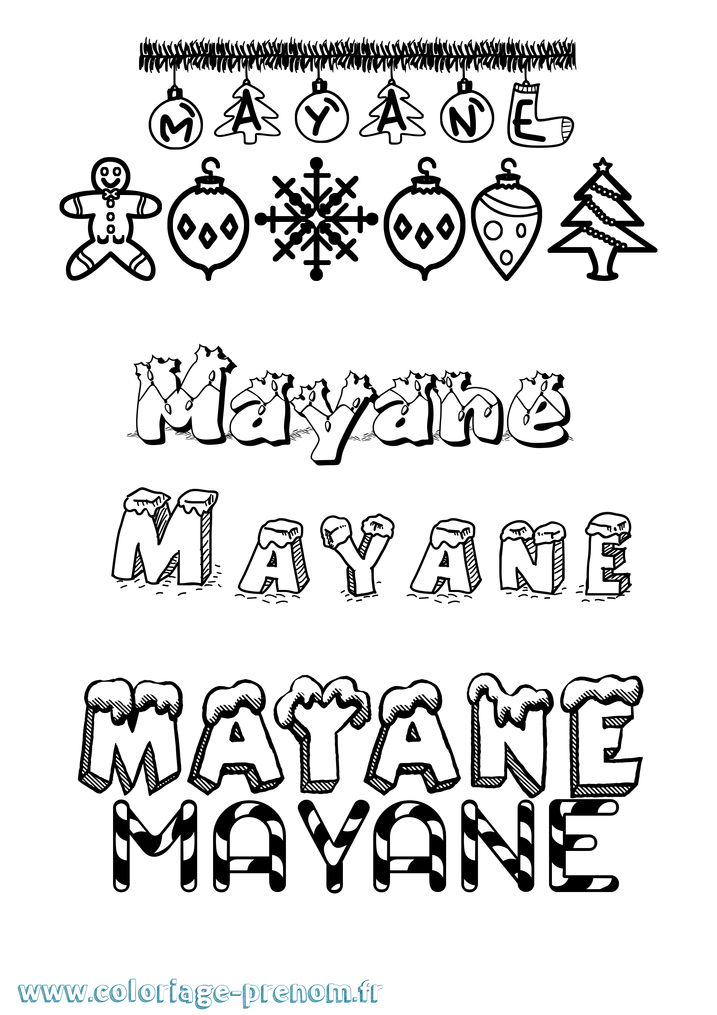 Coloriage prénom Mayane Noël