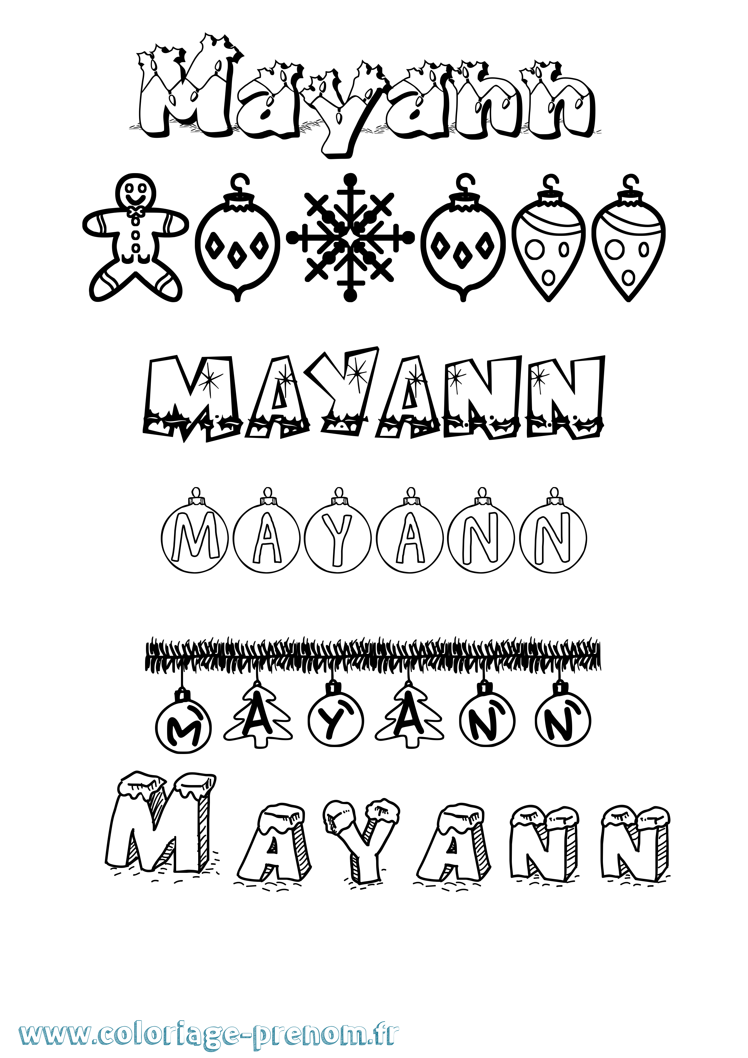 Coloriage prénom Mayann Noël
