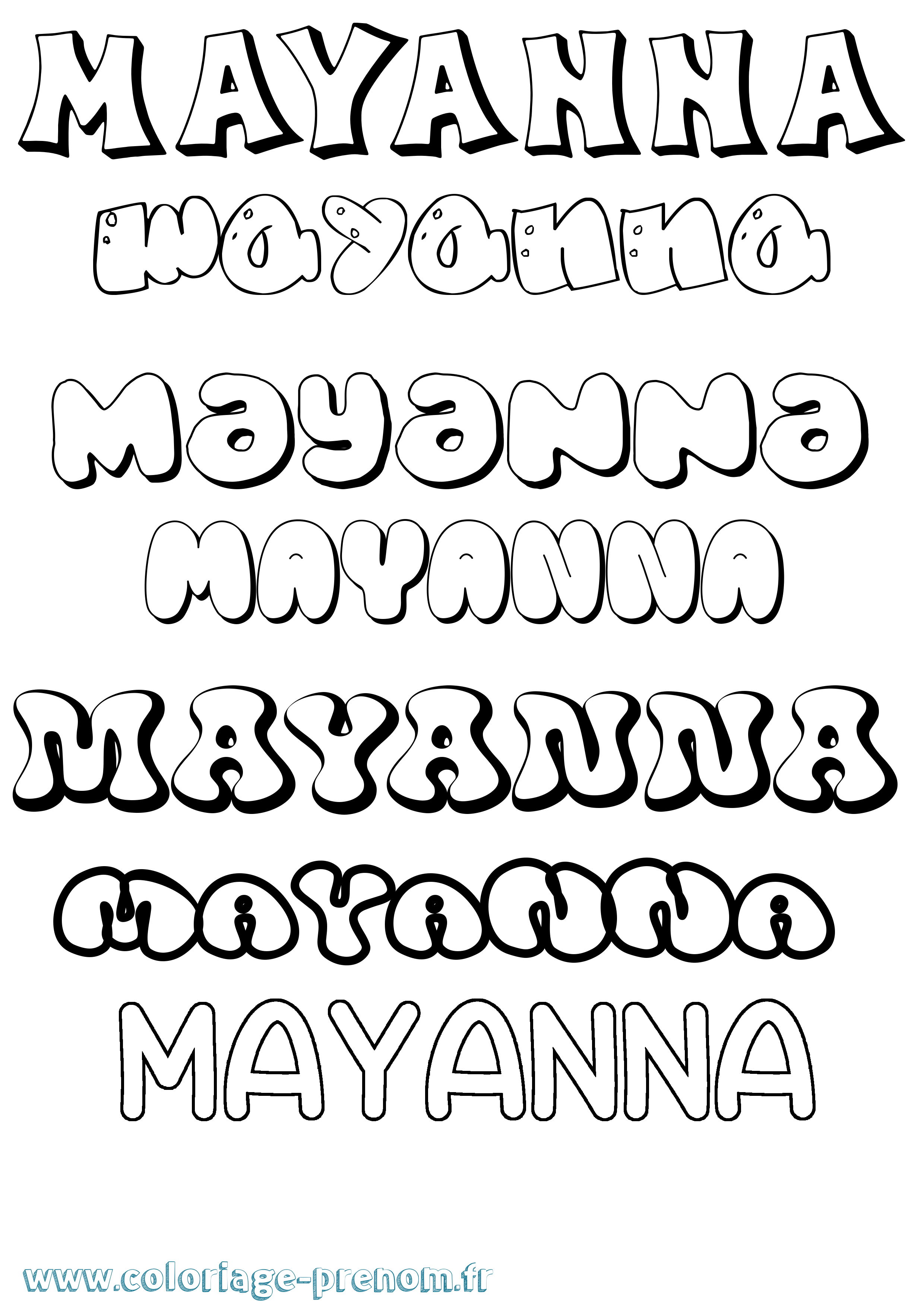 Coloriage prénom Mayanna Bubble