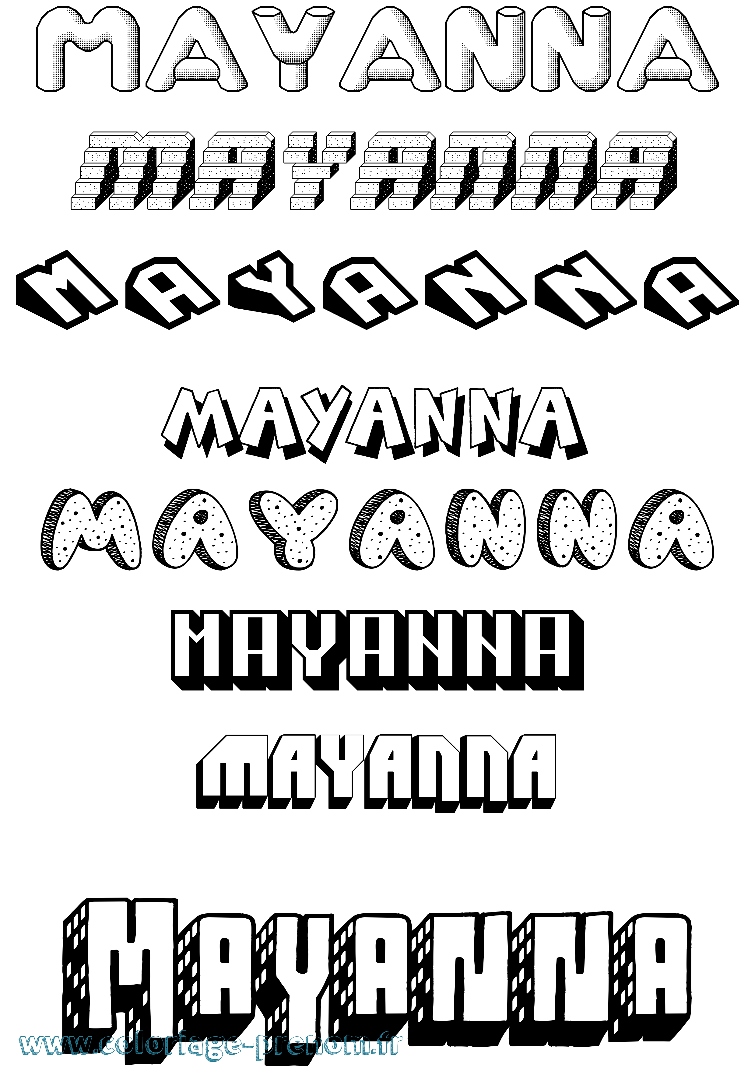Coloriage prénom Mayanna Effet 3D
