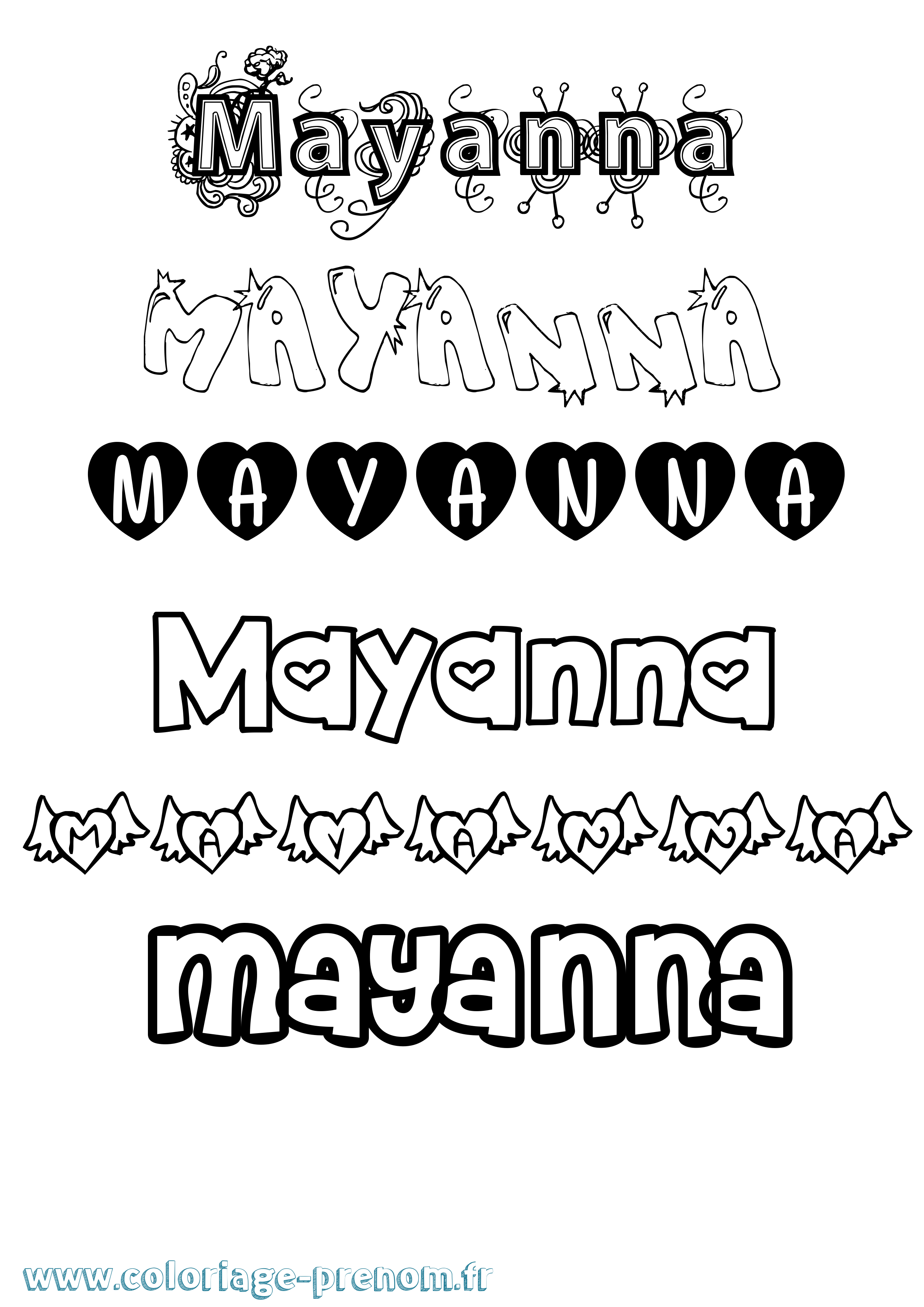 Coloriage prénom Mayanna Girly