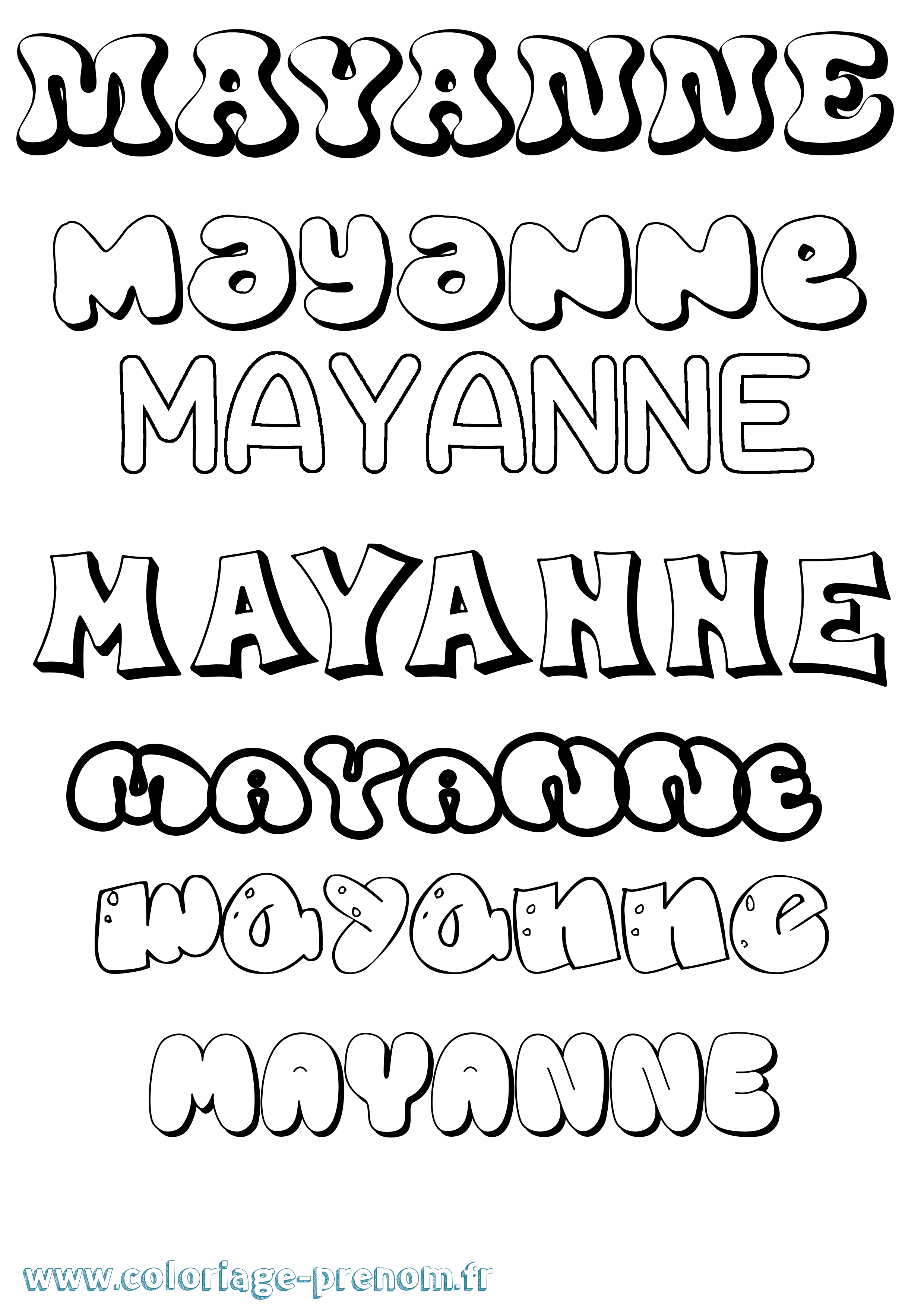 Coloriage prénom Mayanne Bubble