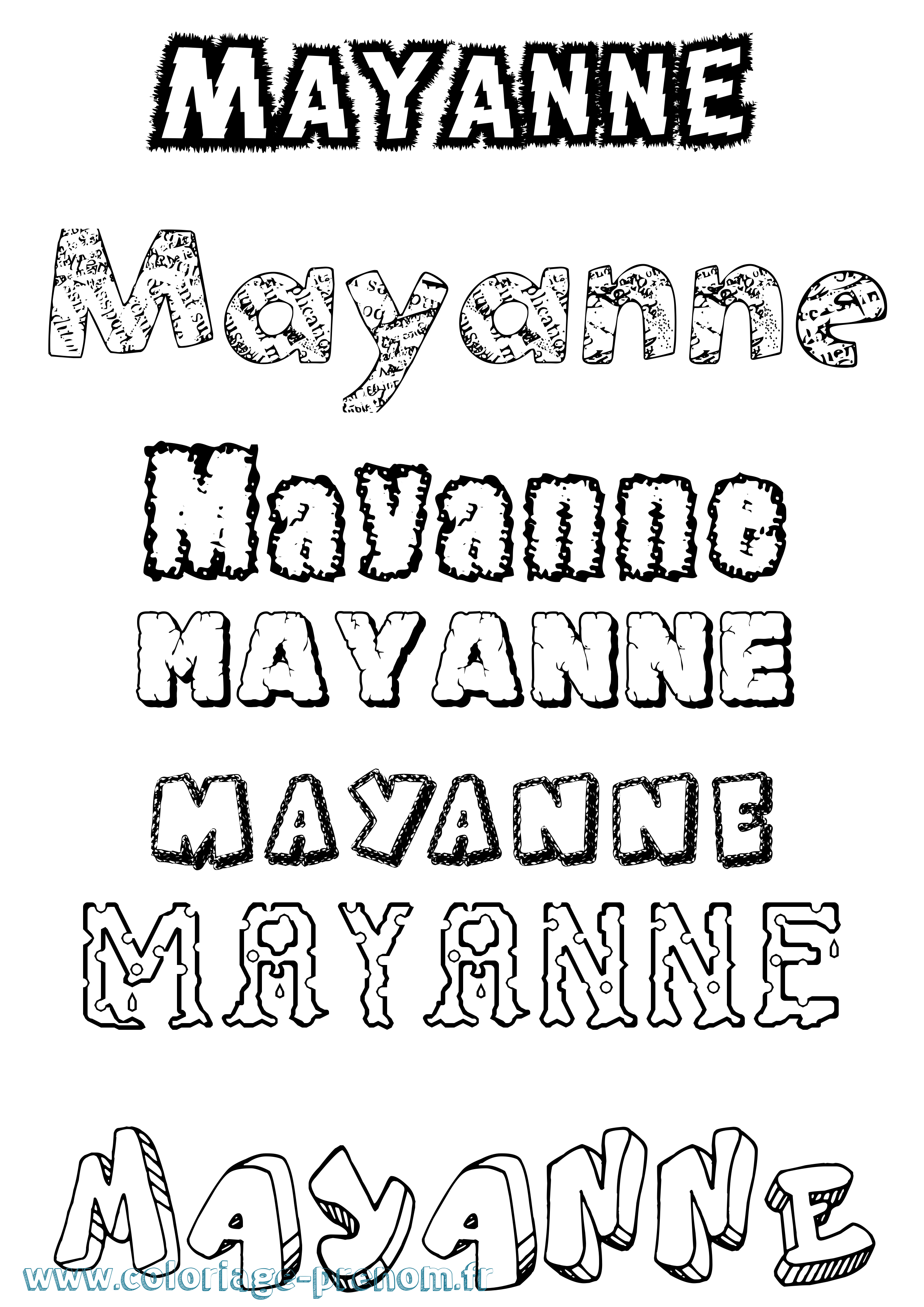 Coloriage prénom Mayanne Destructuré