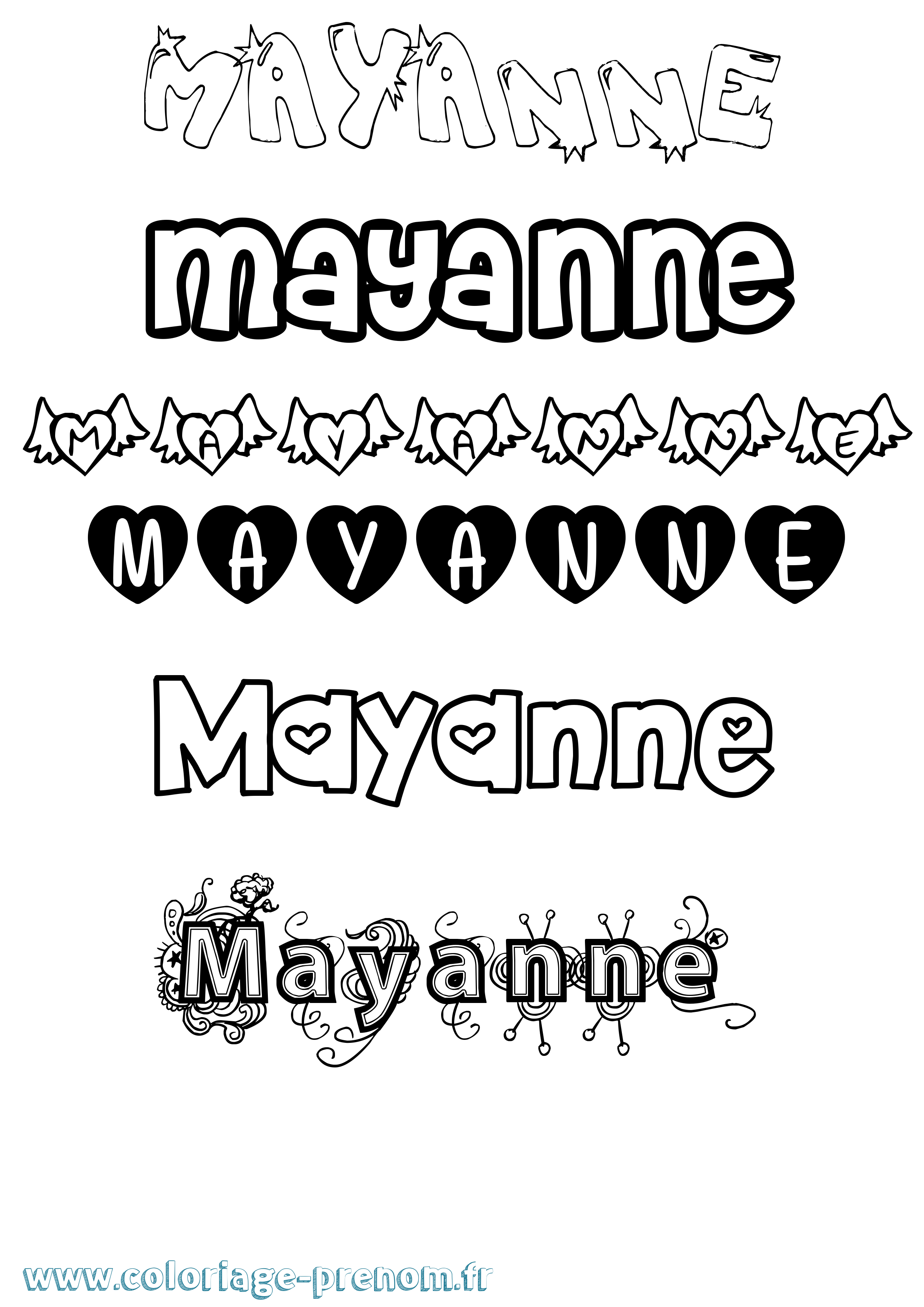 Coloriage prénom Mayanne Girly