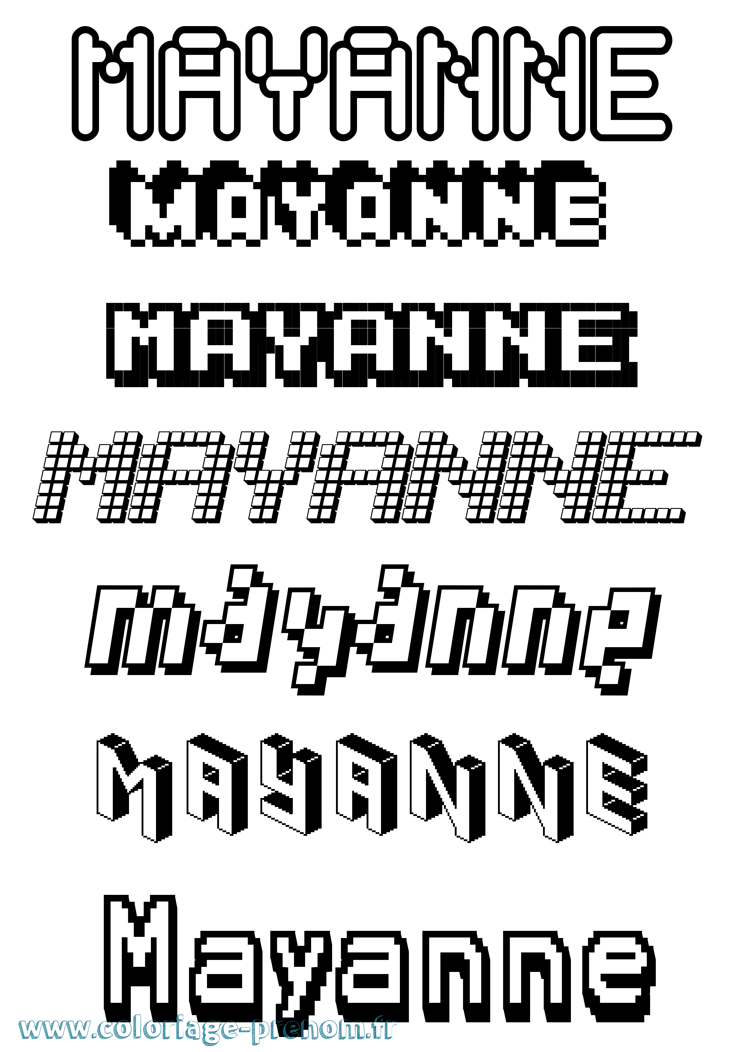 Coloriage prénom Mayanne Pixel