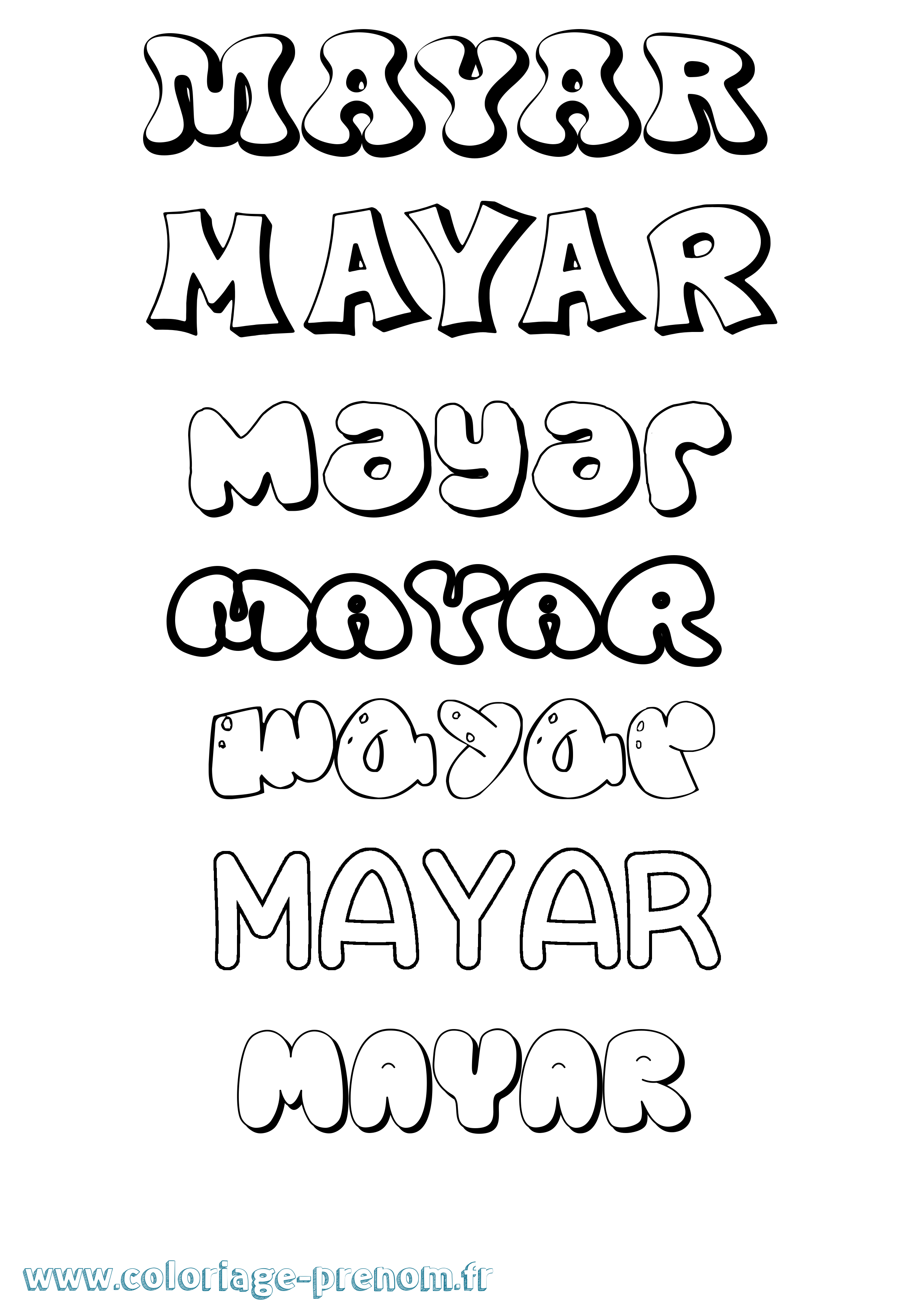 Coloriage prénom Mayar Bubble
