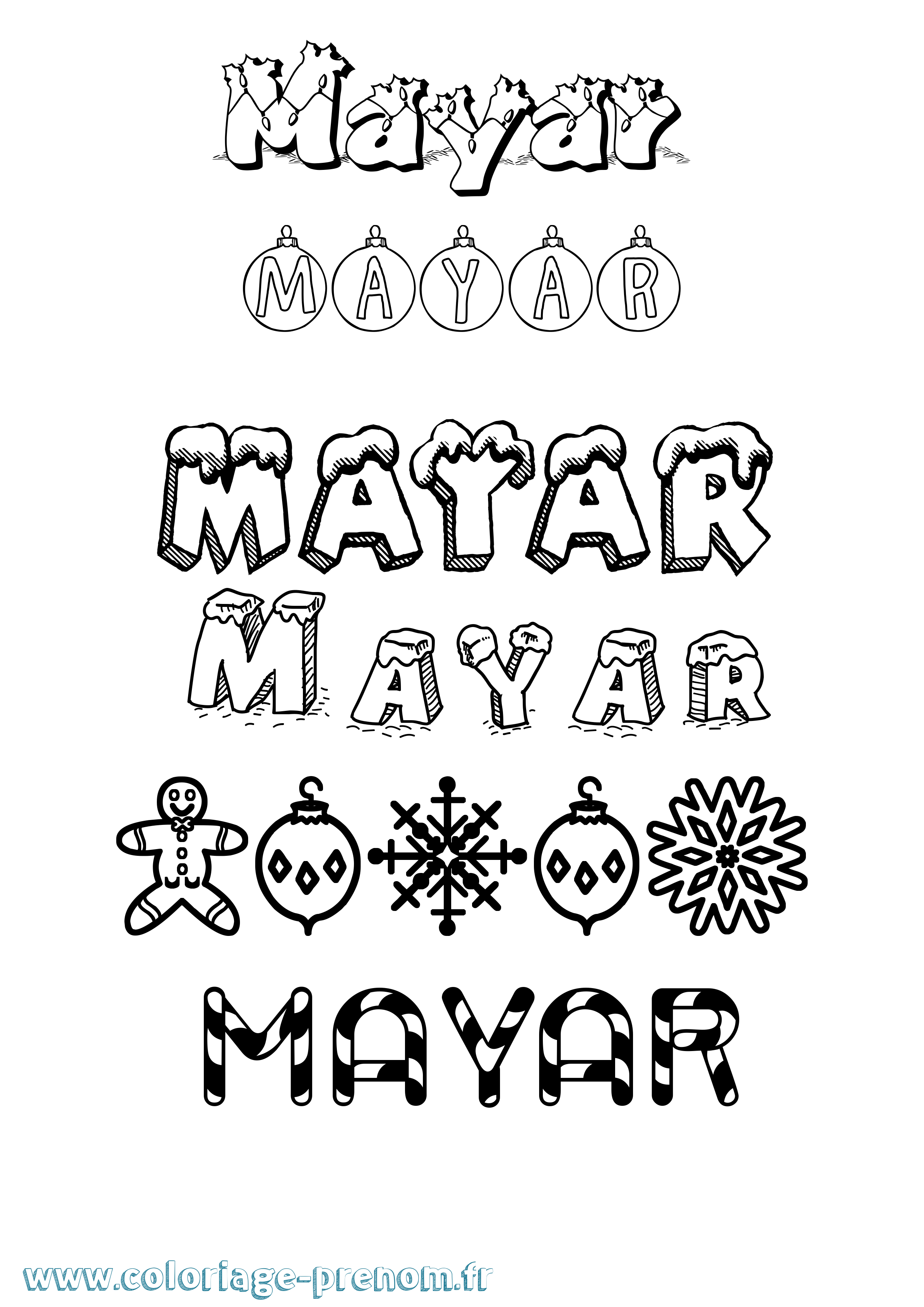 Coloriage prénom Mayar Noël