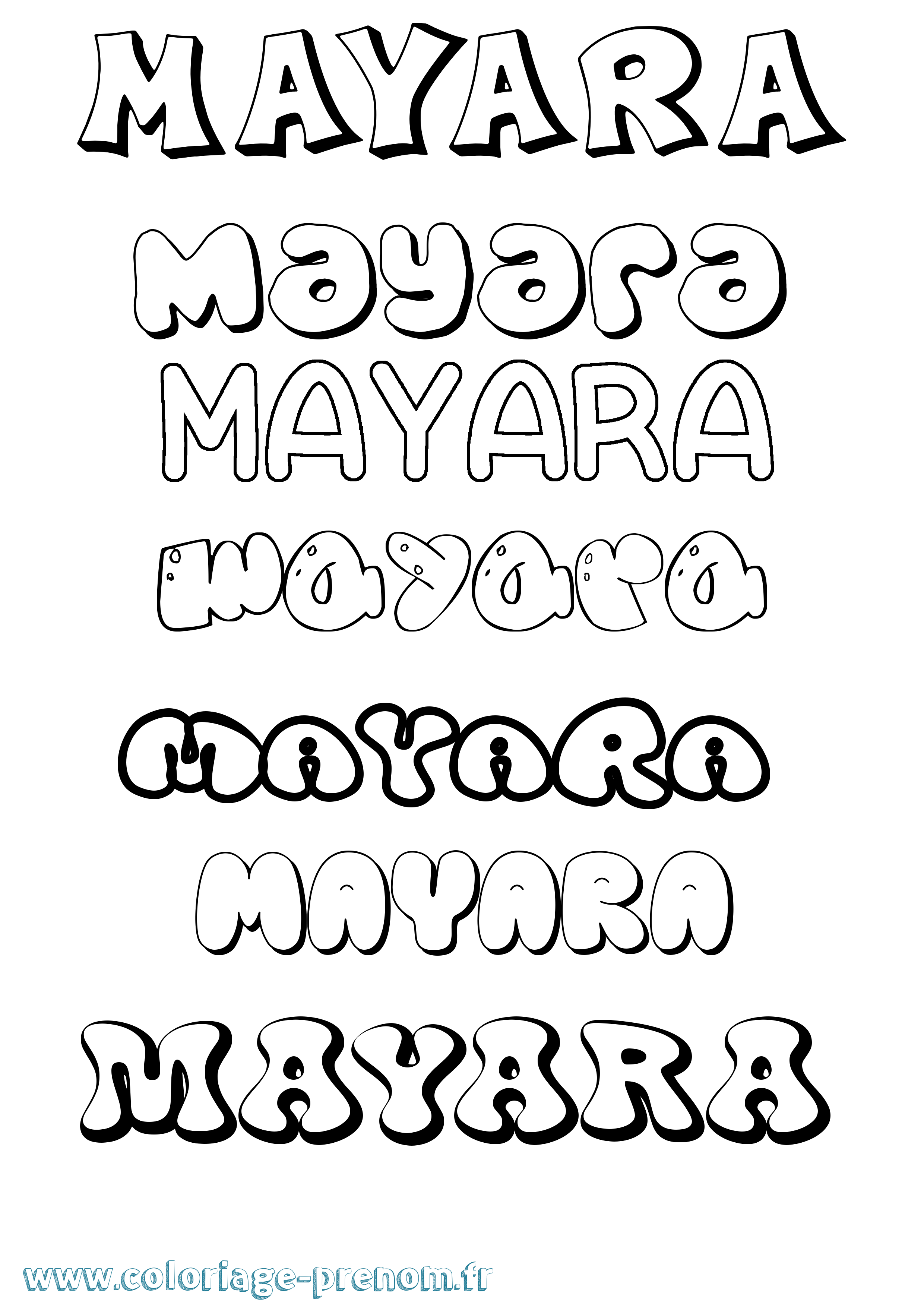 Coloriage prénom Mayara Bubble
