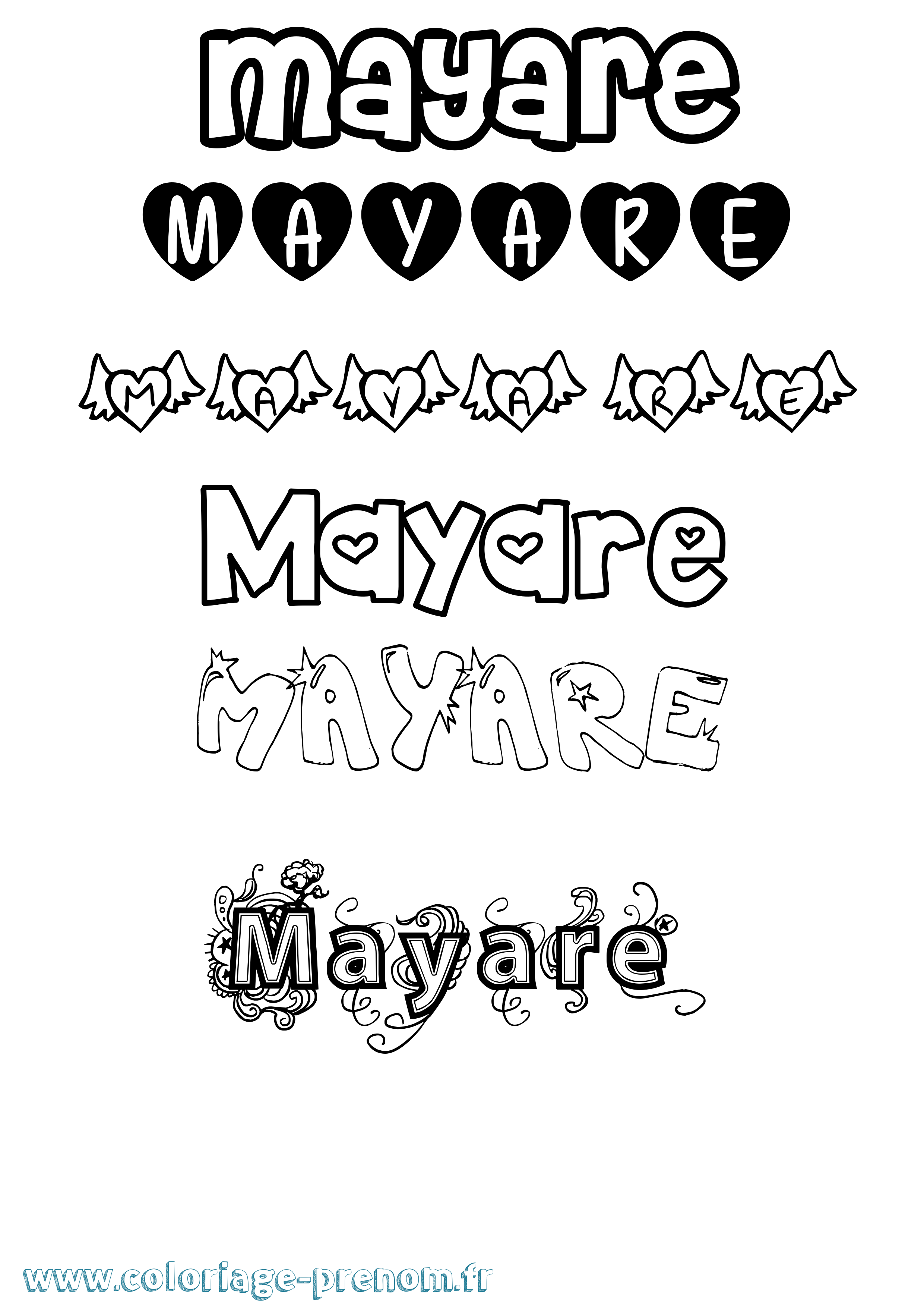 Coloriage prénom Mayare Girly