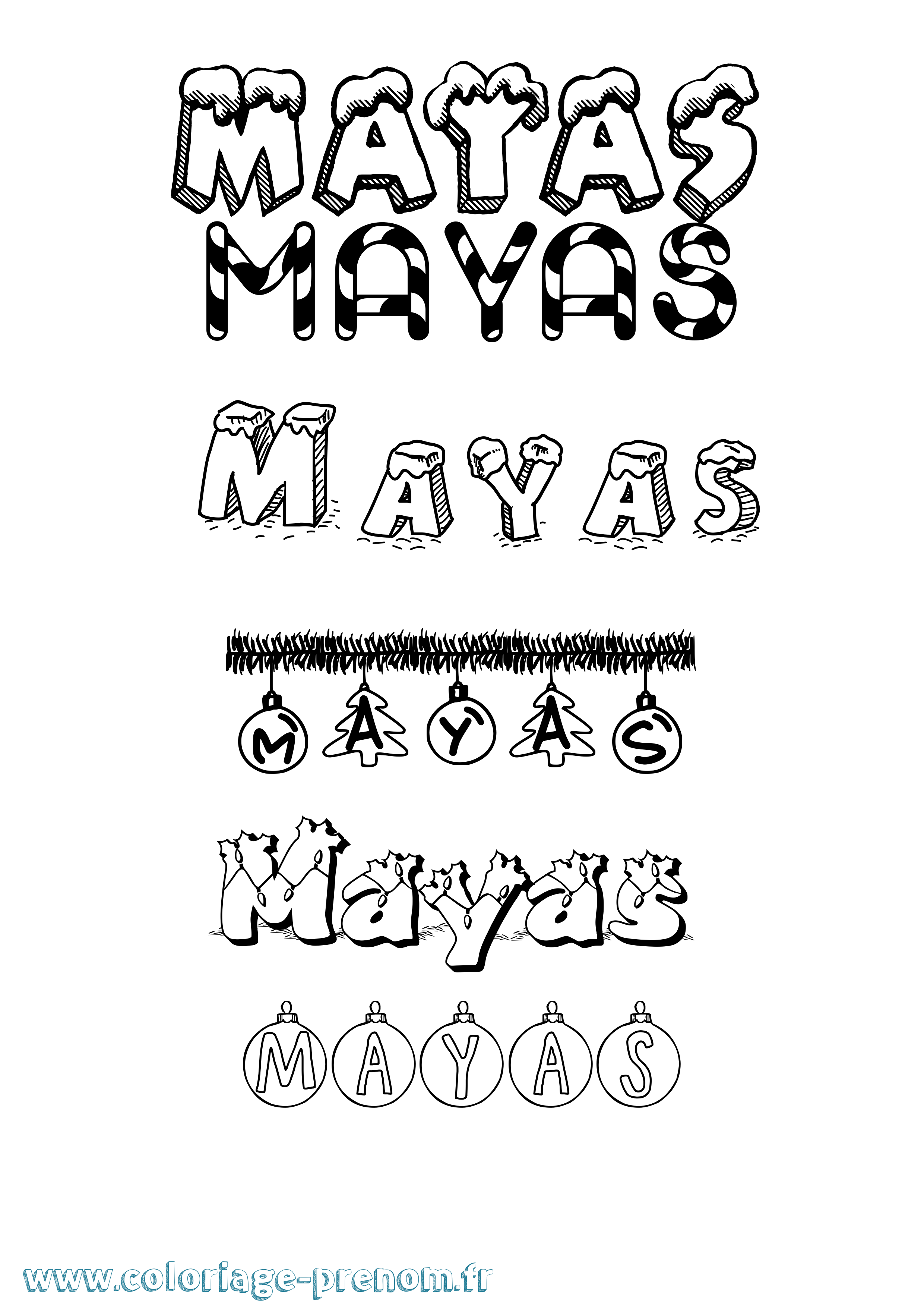 Coloriage prénom Mayas Noël