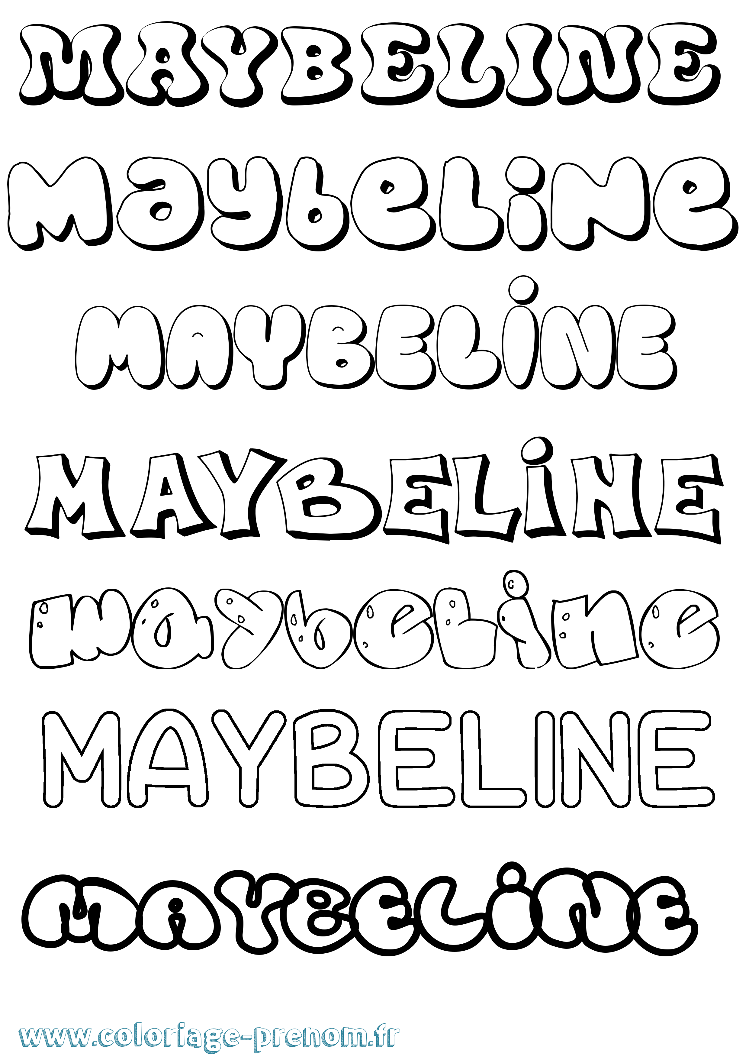 Coloriage prénom Maybeline Bubble