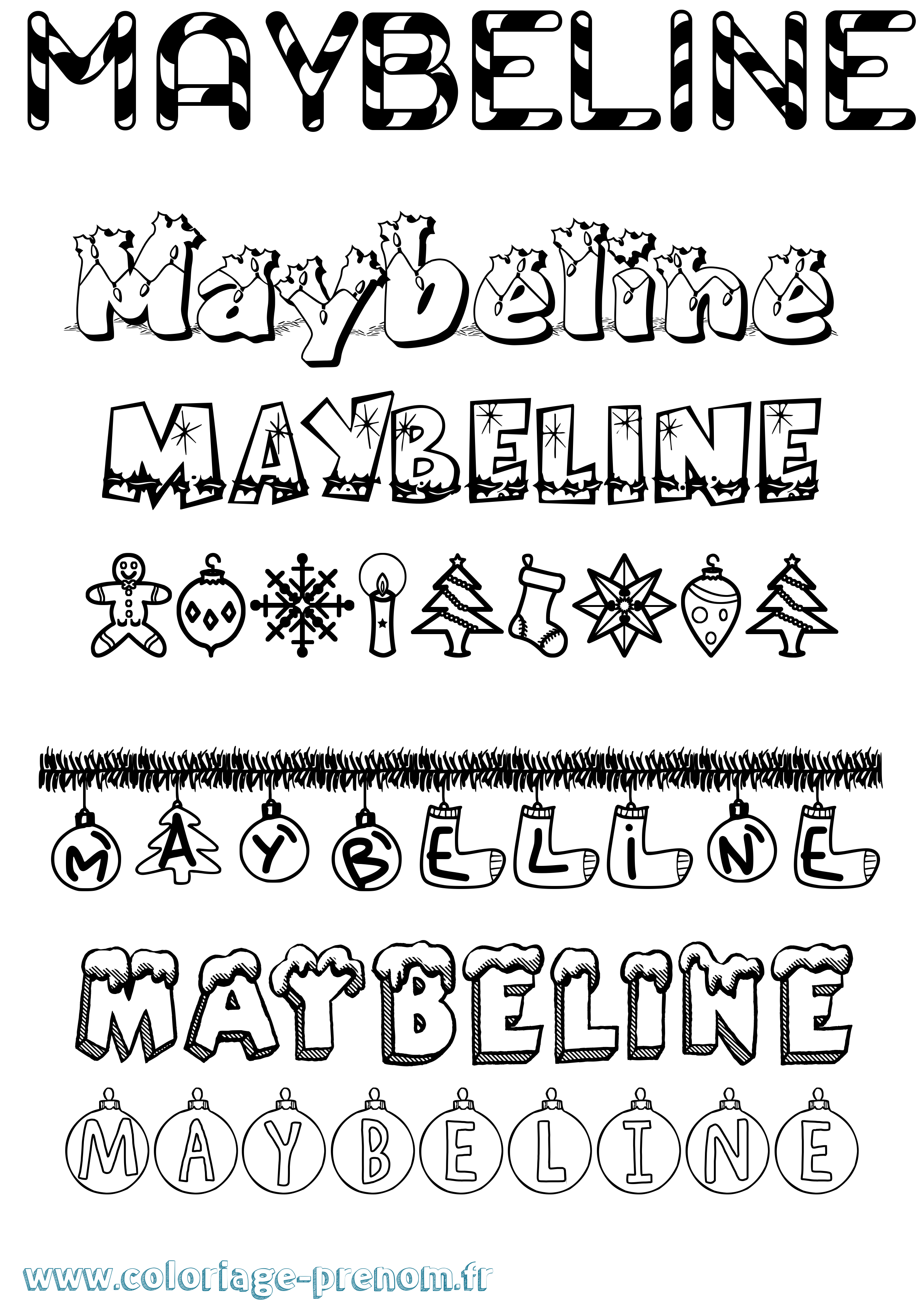 Coloriage prénom Maybeline Noël