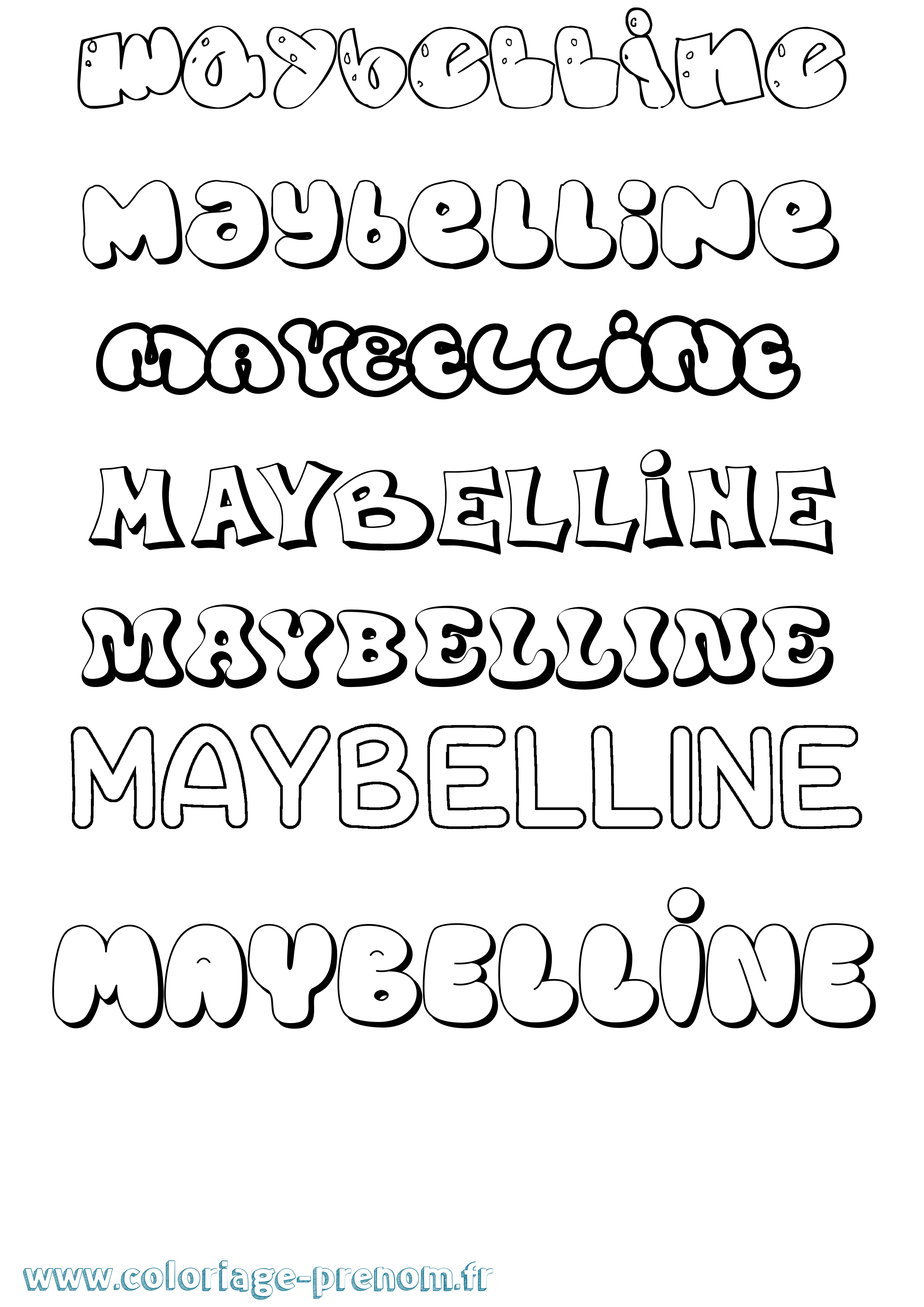 Coloriage prénom Maybelline Bubble