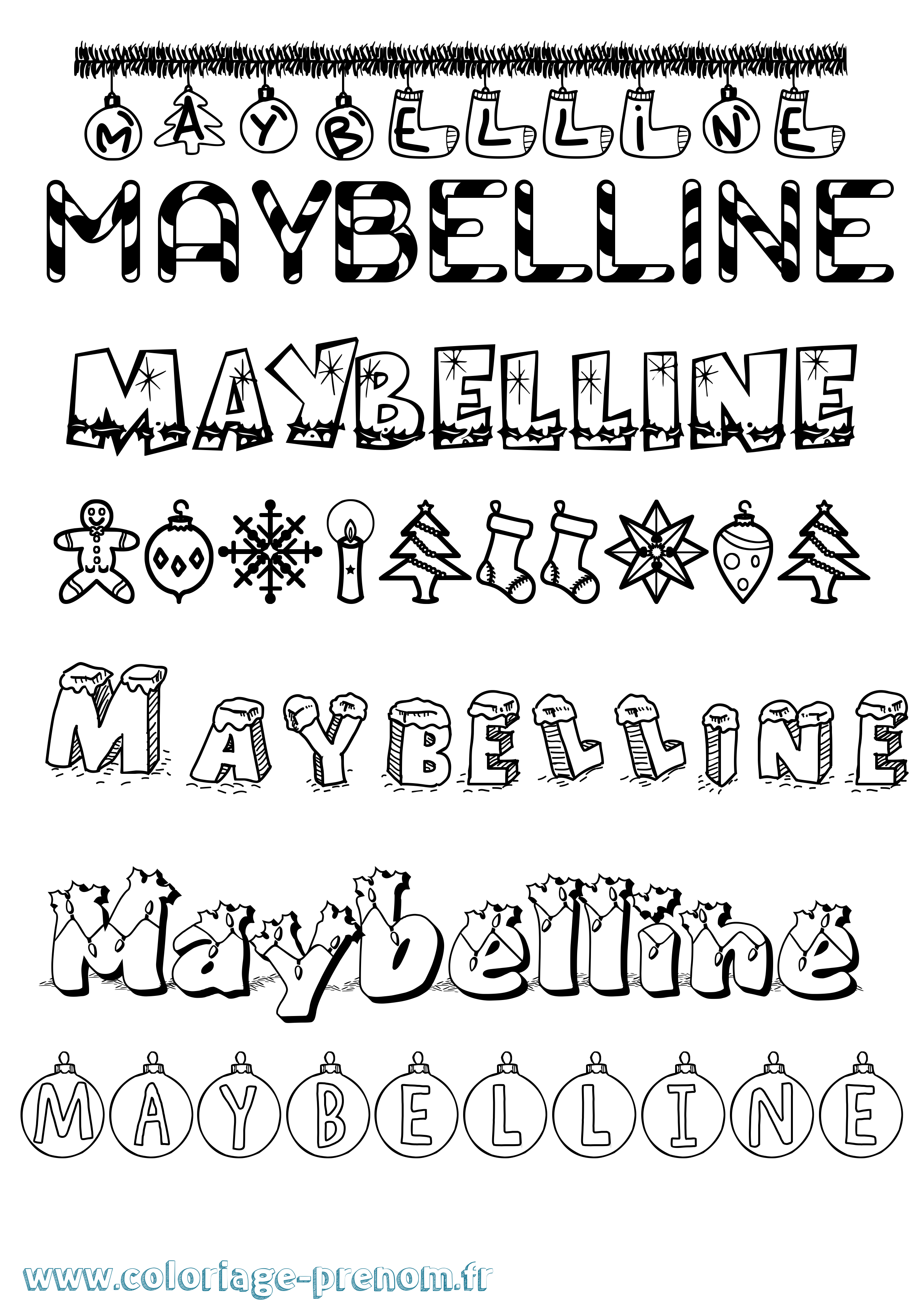 Coloriage prénom Maybelline Noël