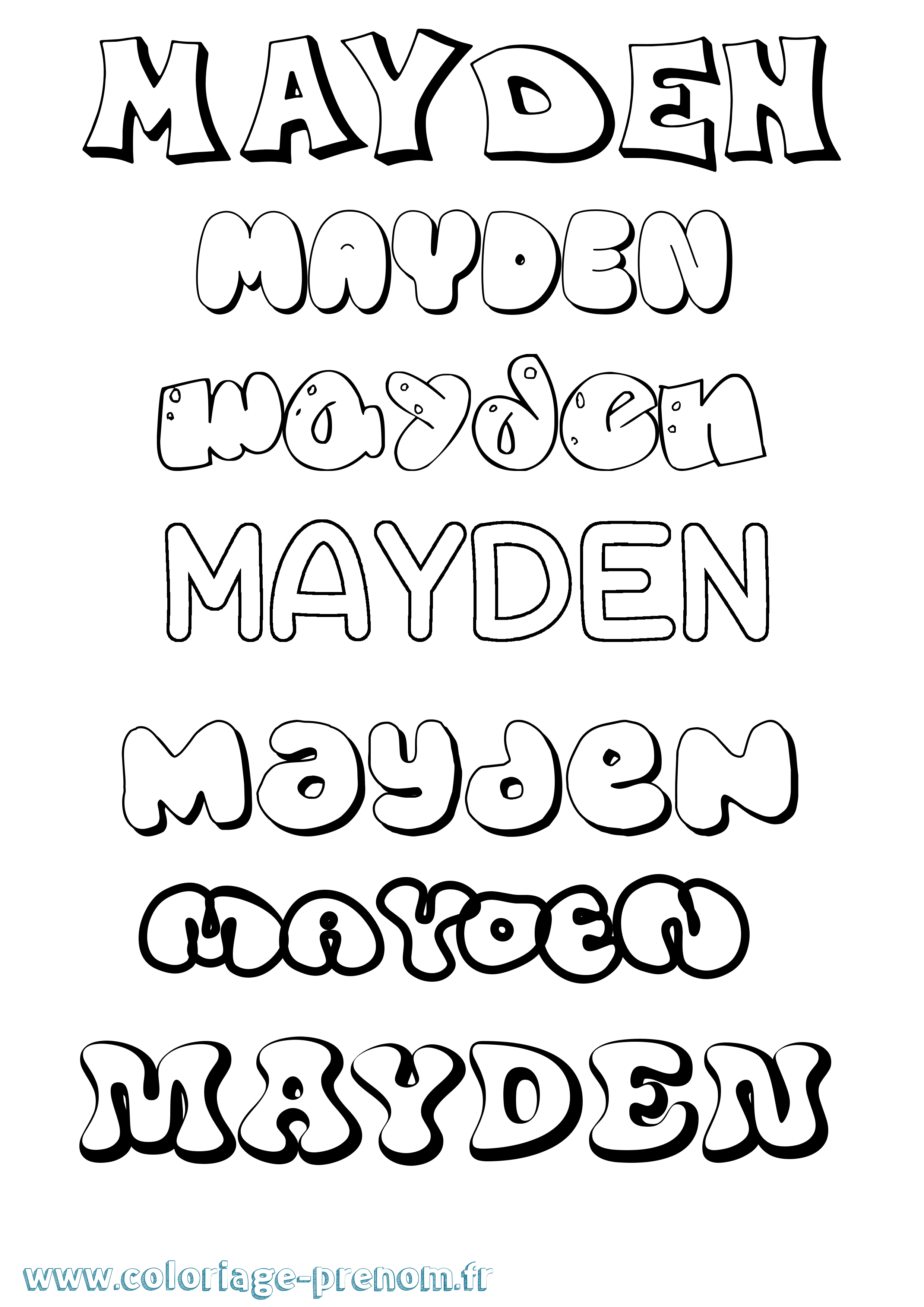 Coloriage prénom Mayden Bubble