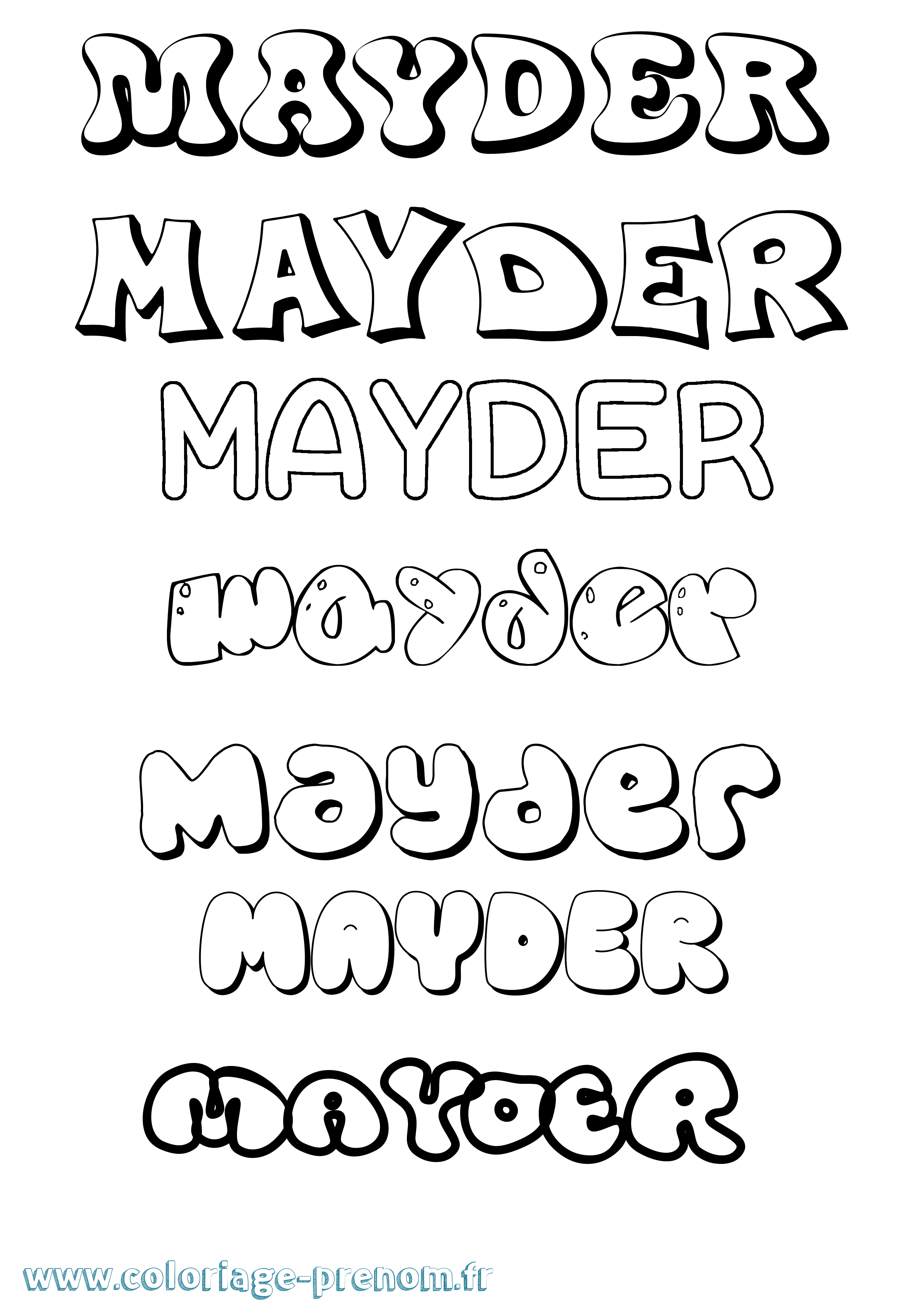 Coloriage prénom Mayder Bubble
