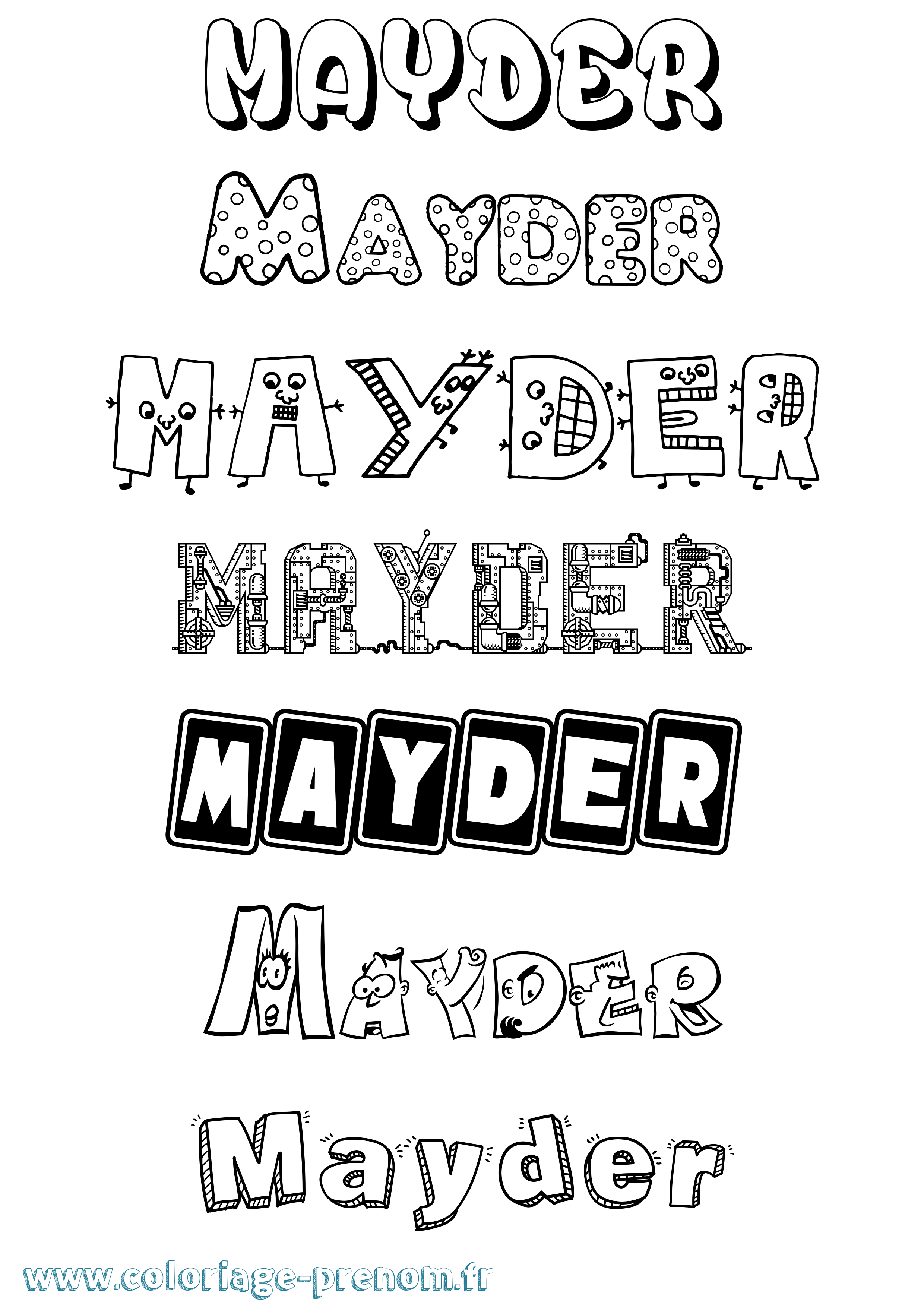 Coloriage prénom Mayder Fun