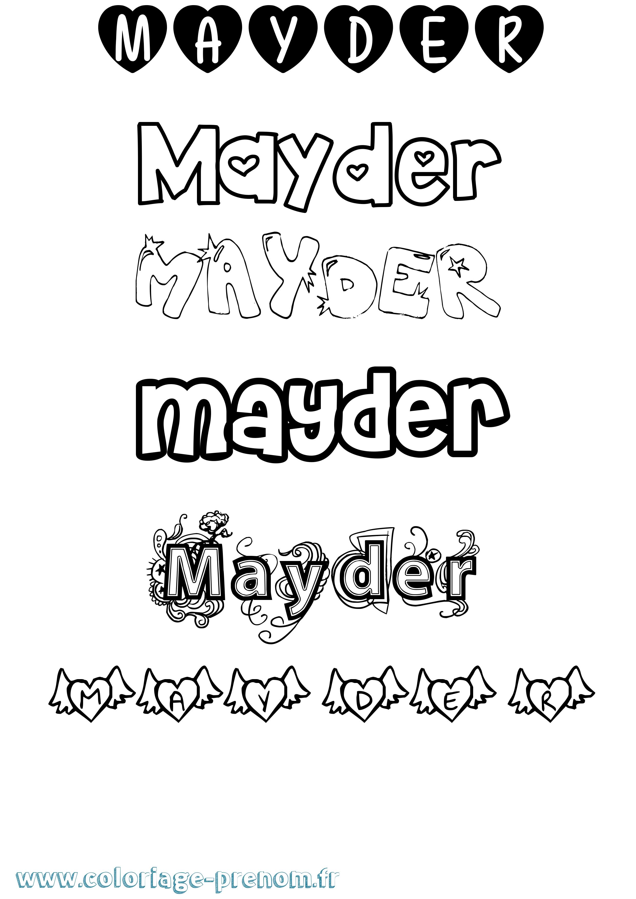 Coloriage prénom Mayder Girly