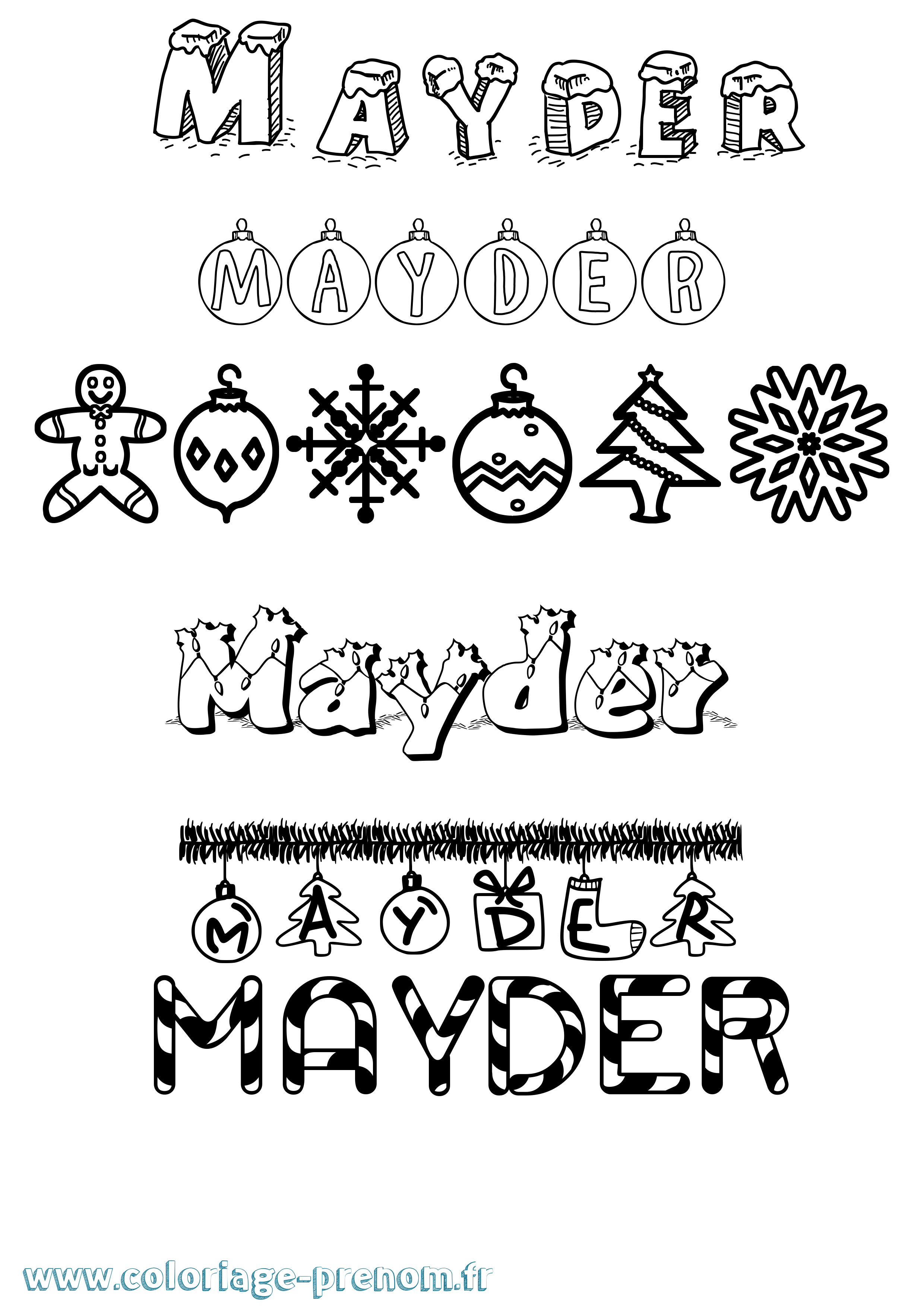 Coloriage prénom Mayder Noël