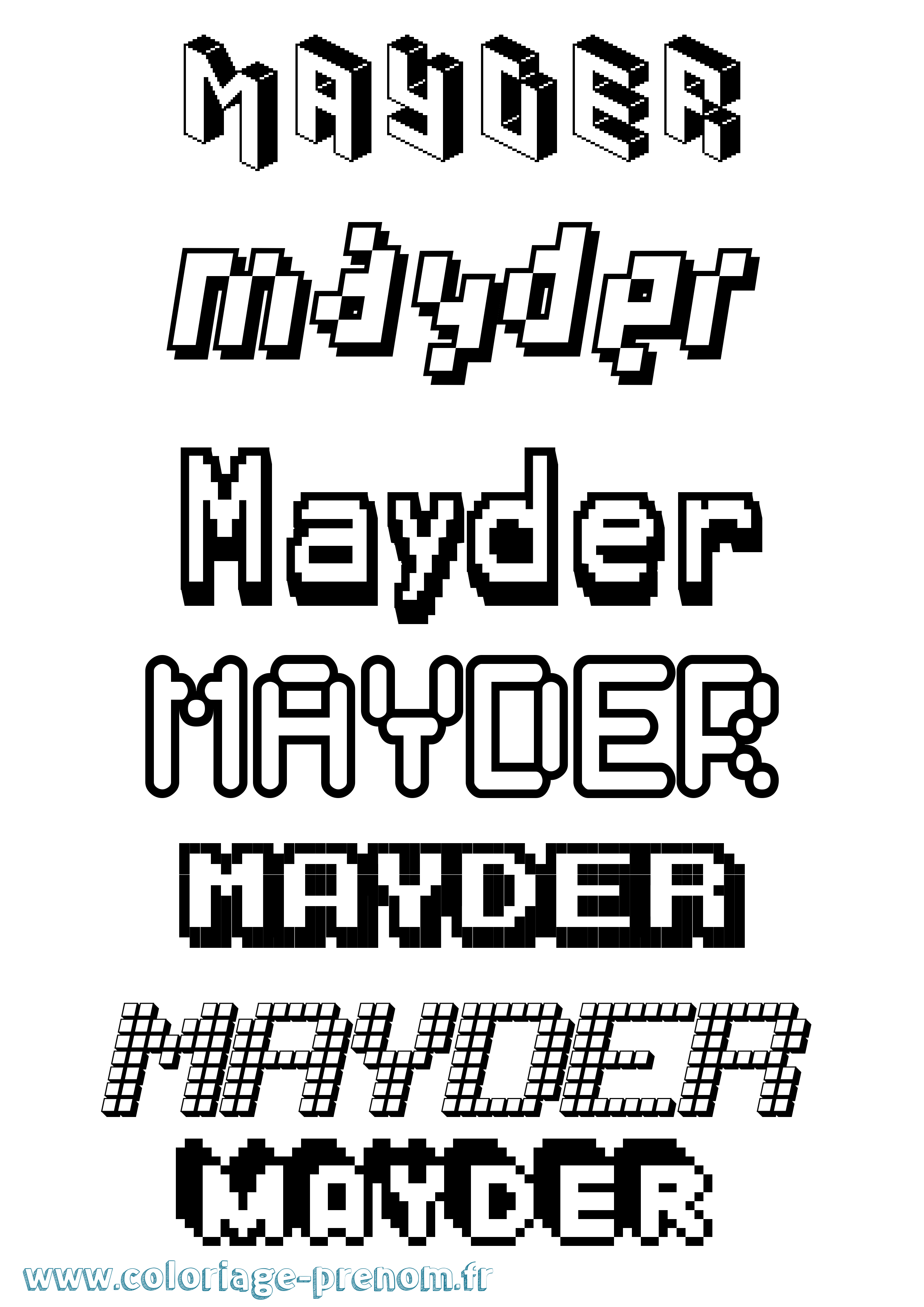Coloriage prénom Mayder Pixel