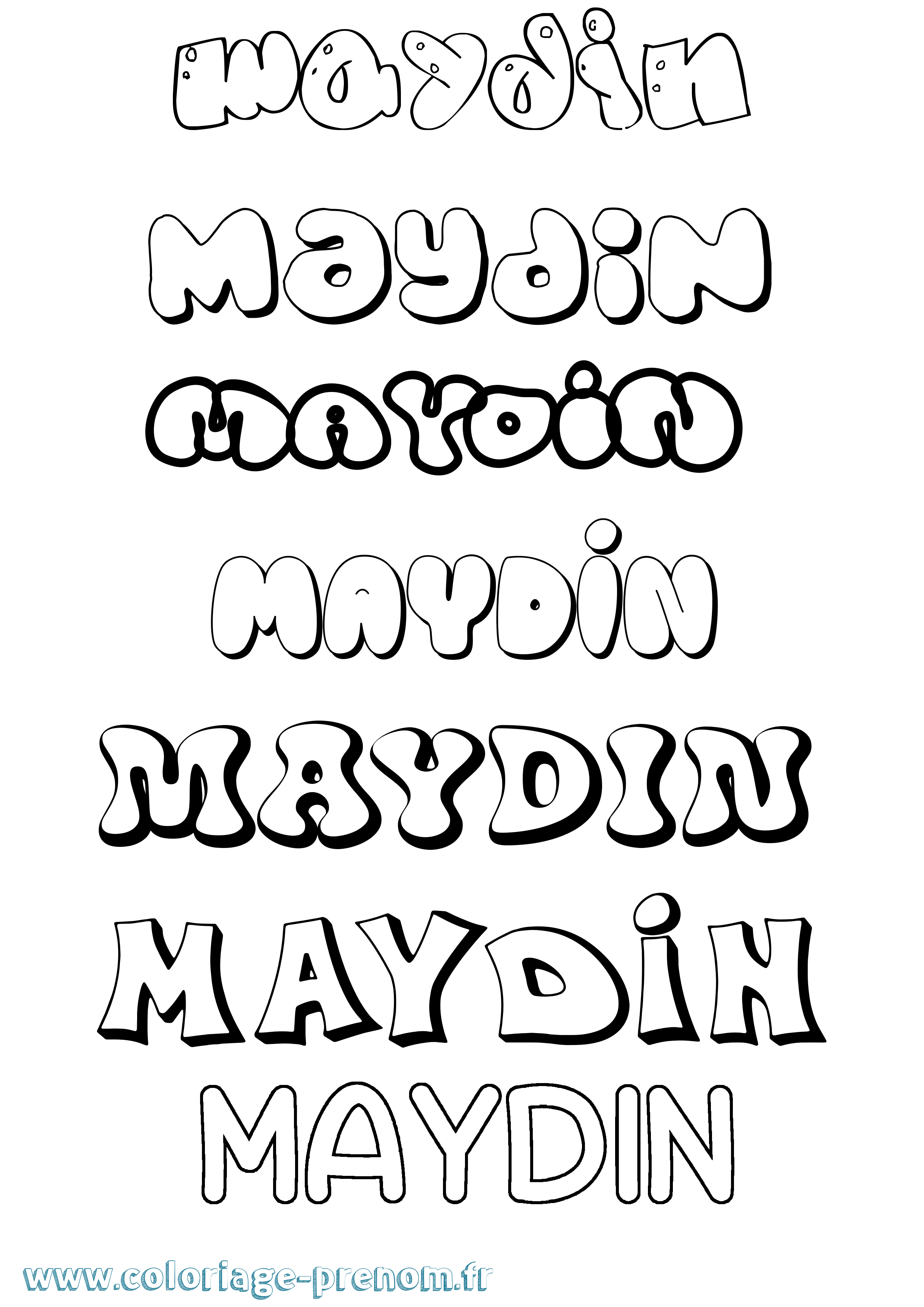 Coloriage prénom Maydin Bubble