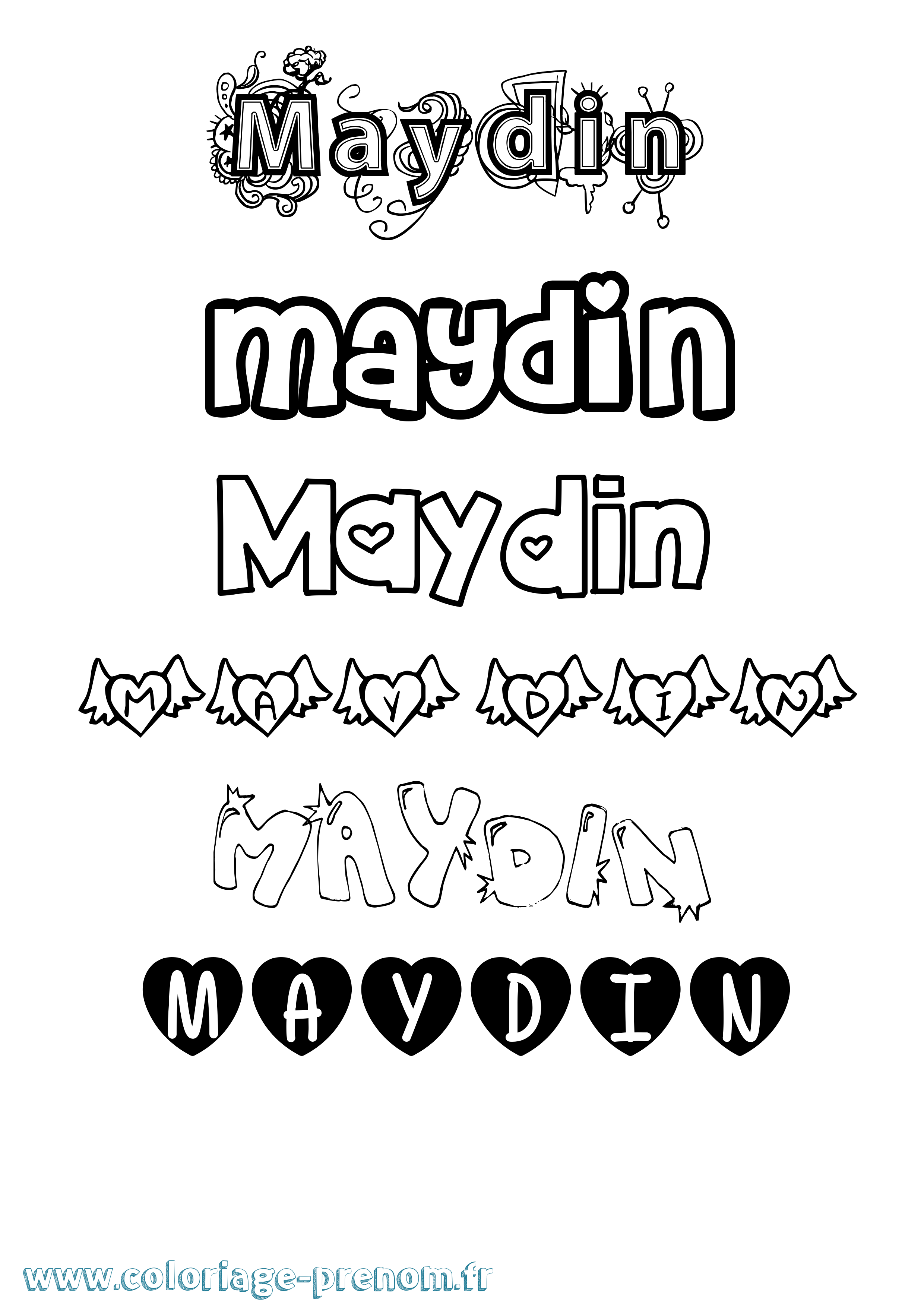 Coloriage prénom Maydin Girly