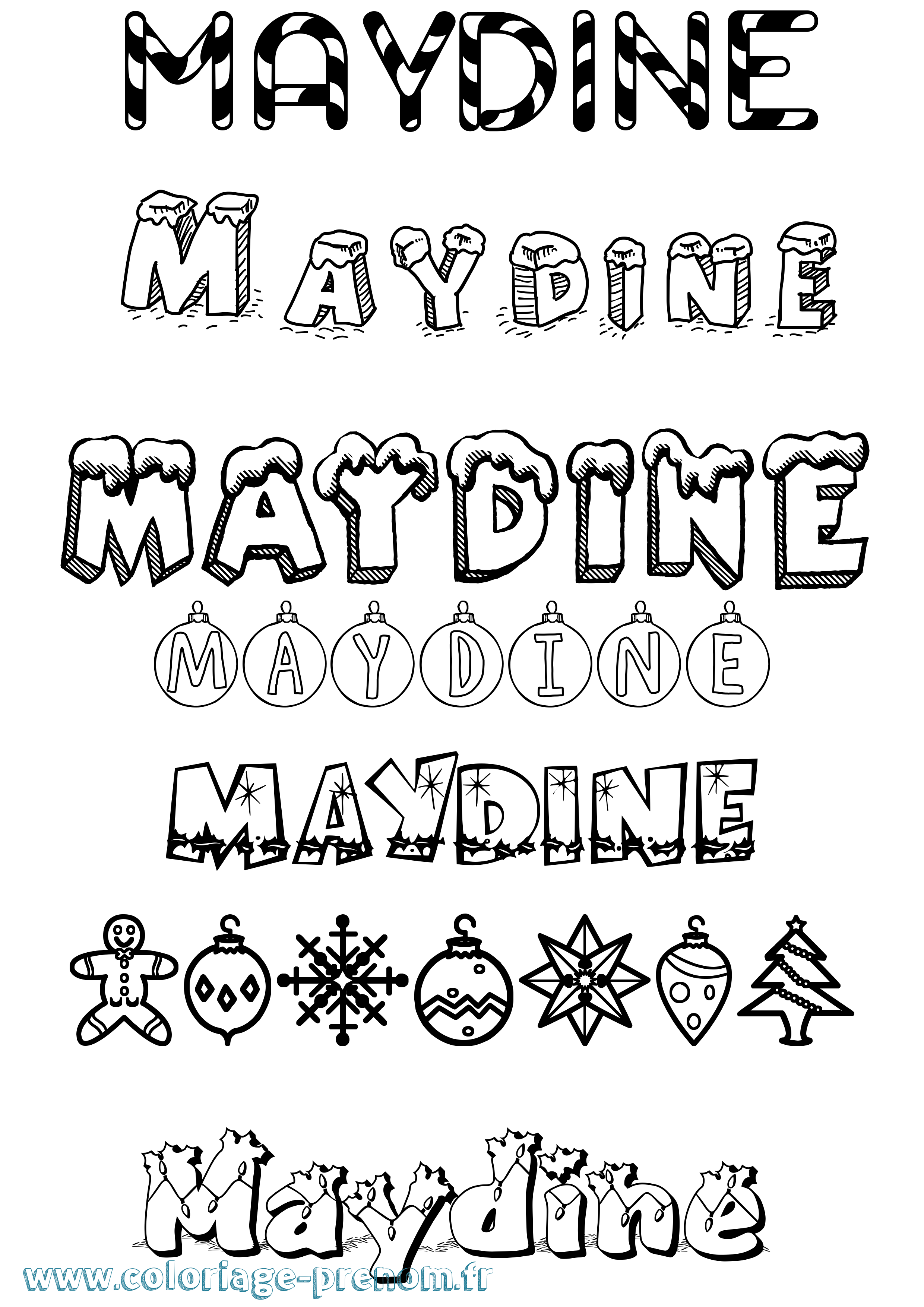 Coloriage prénom Maydine Noël
