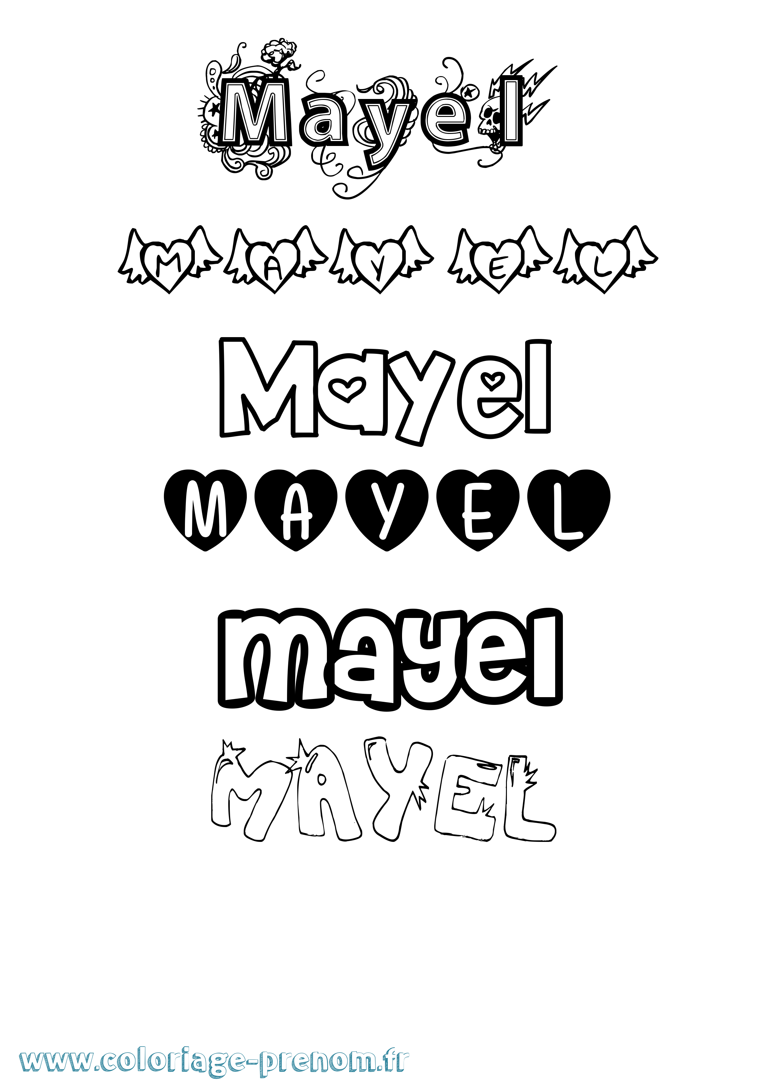 Coloriage prénom Mayel Girly