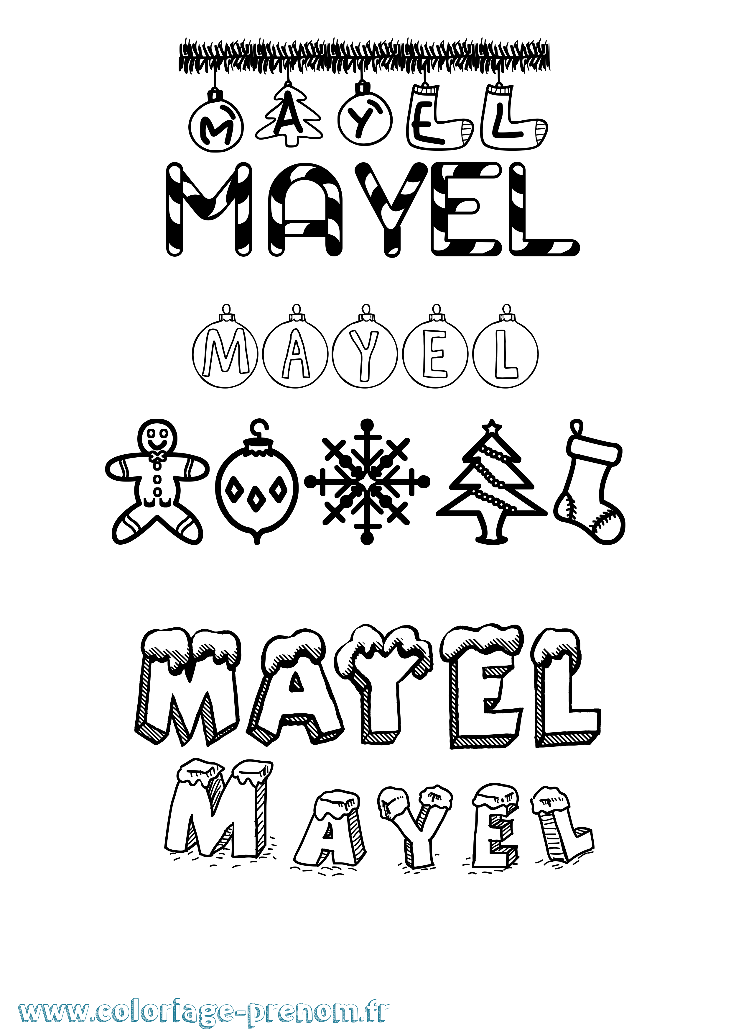 Coloriage prénom Mayel Noël