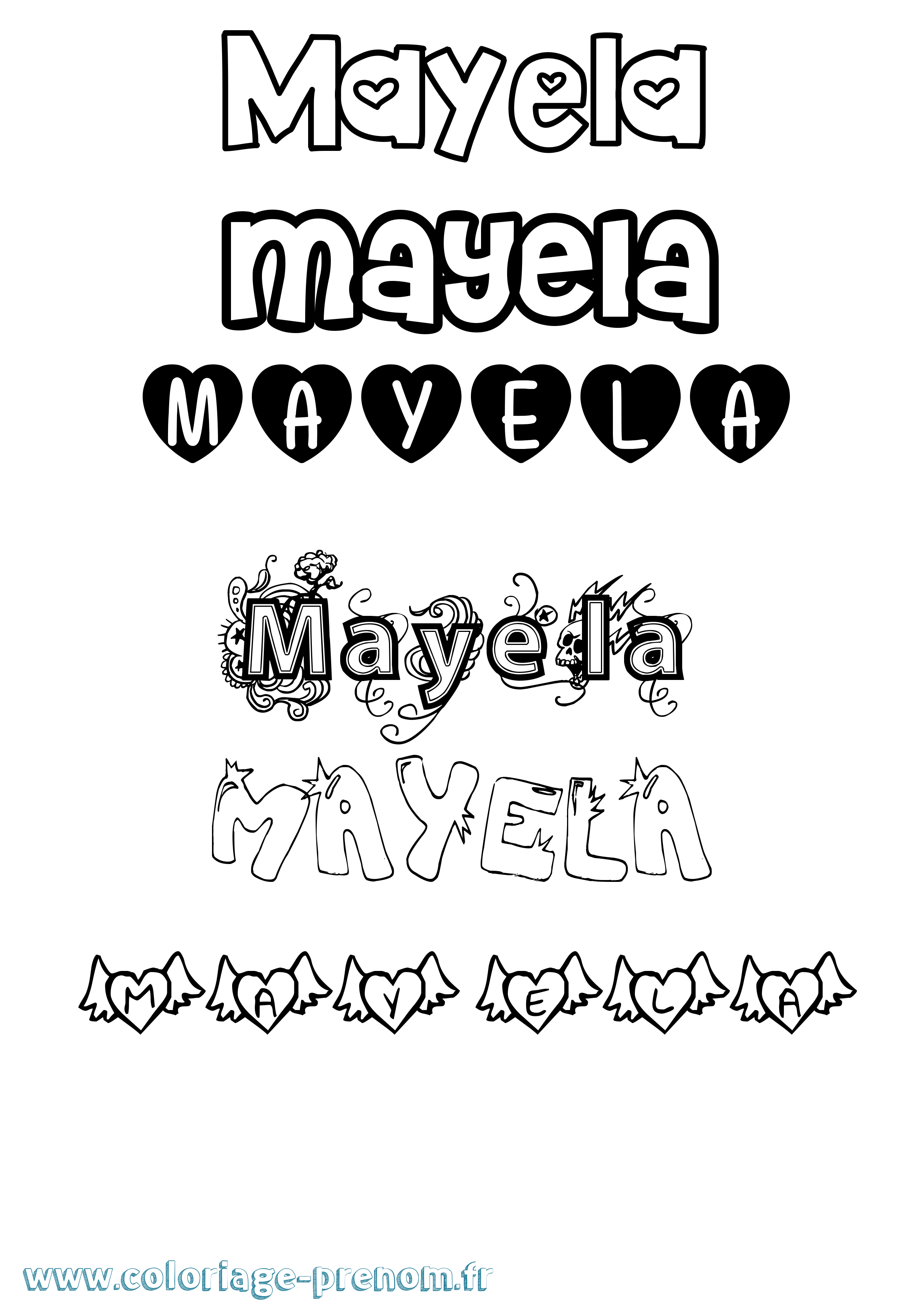 Coloriage prénom Mayela Girly