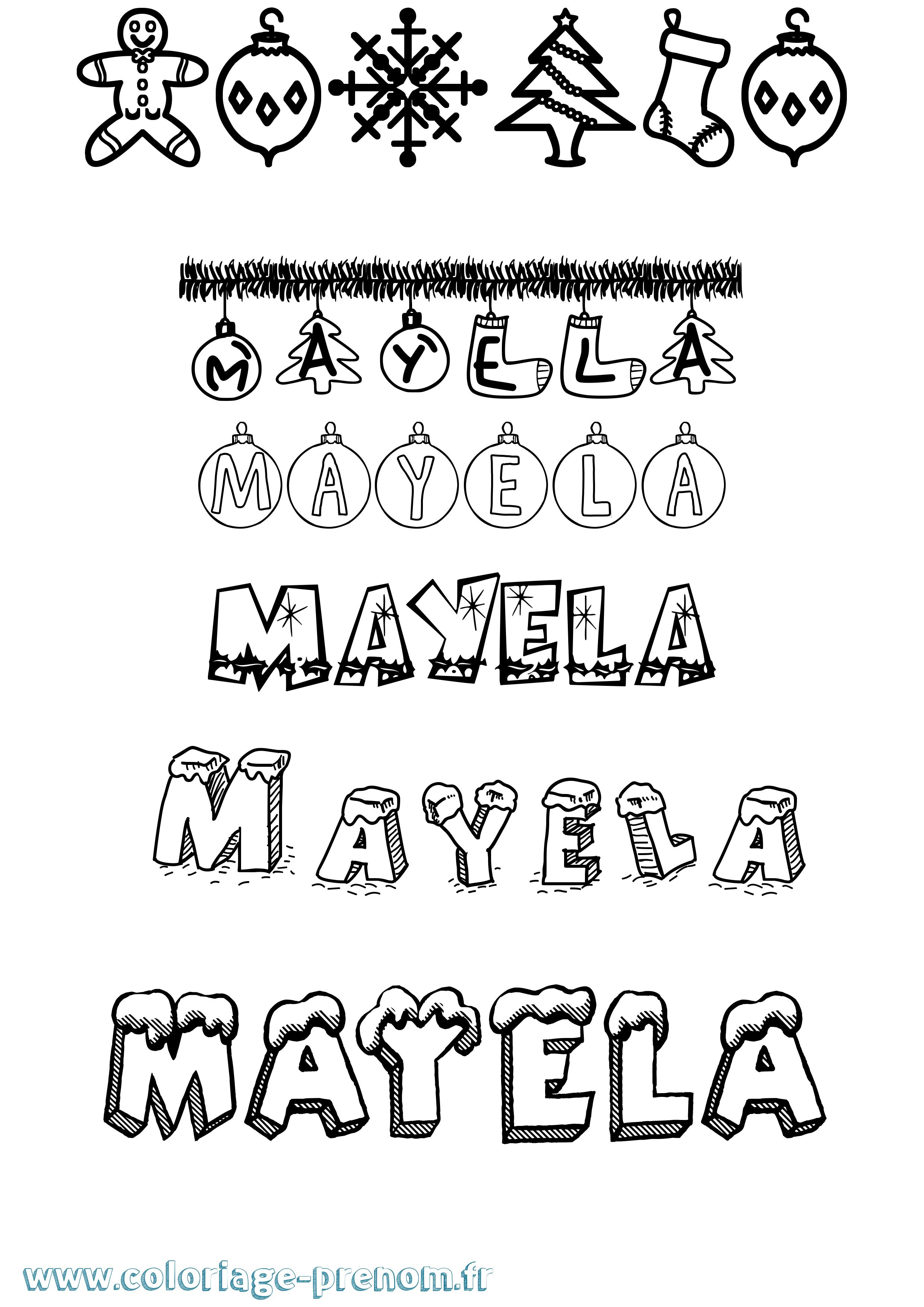 Coloriage prénom Mayela Noël