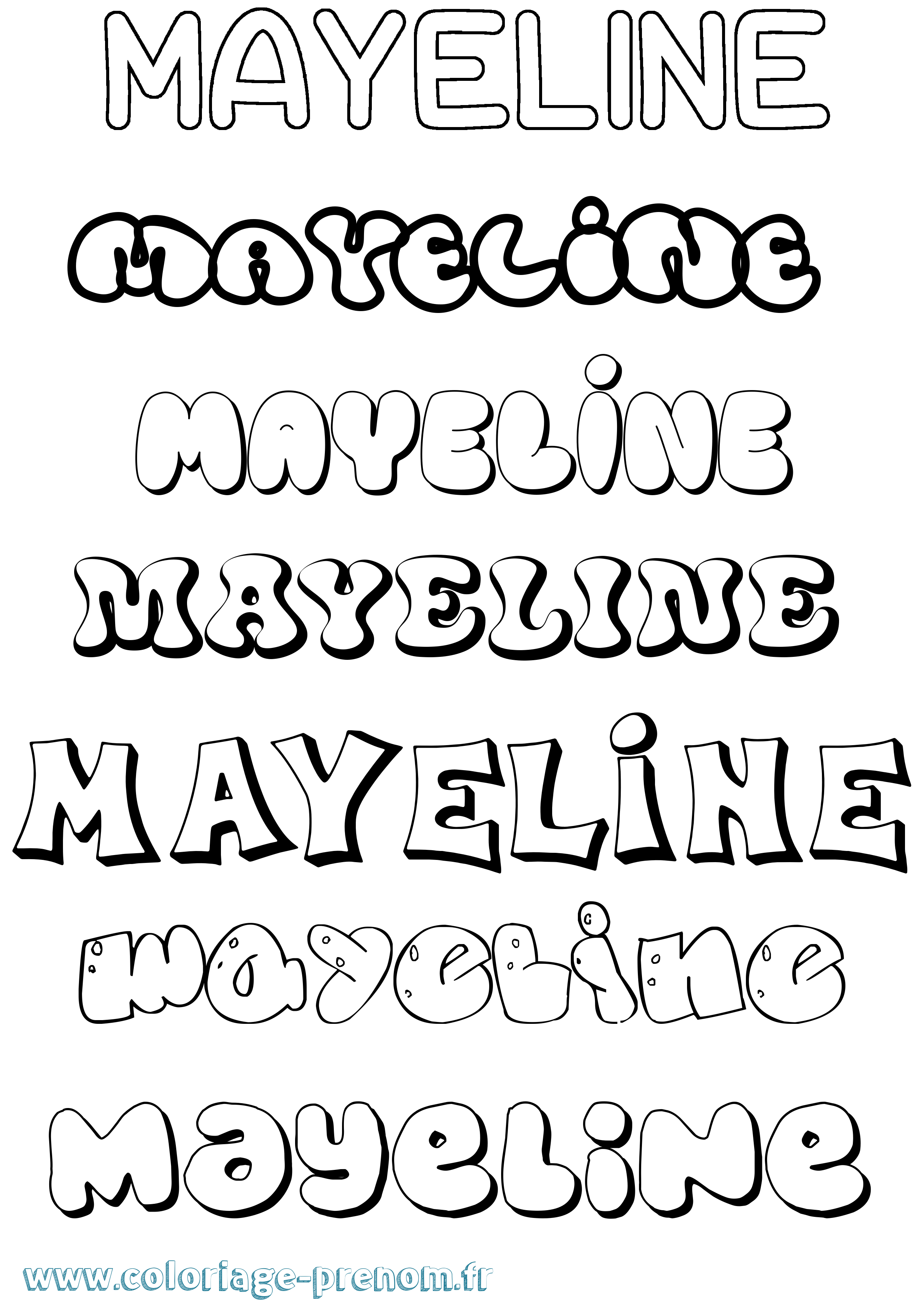 Coloriage prénom Mayeline Bubble