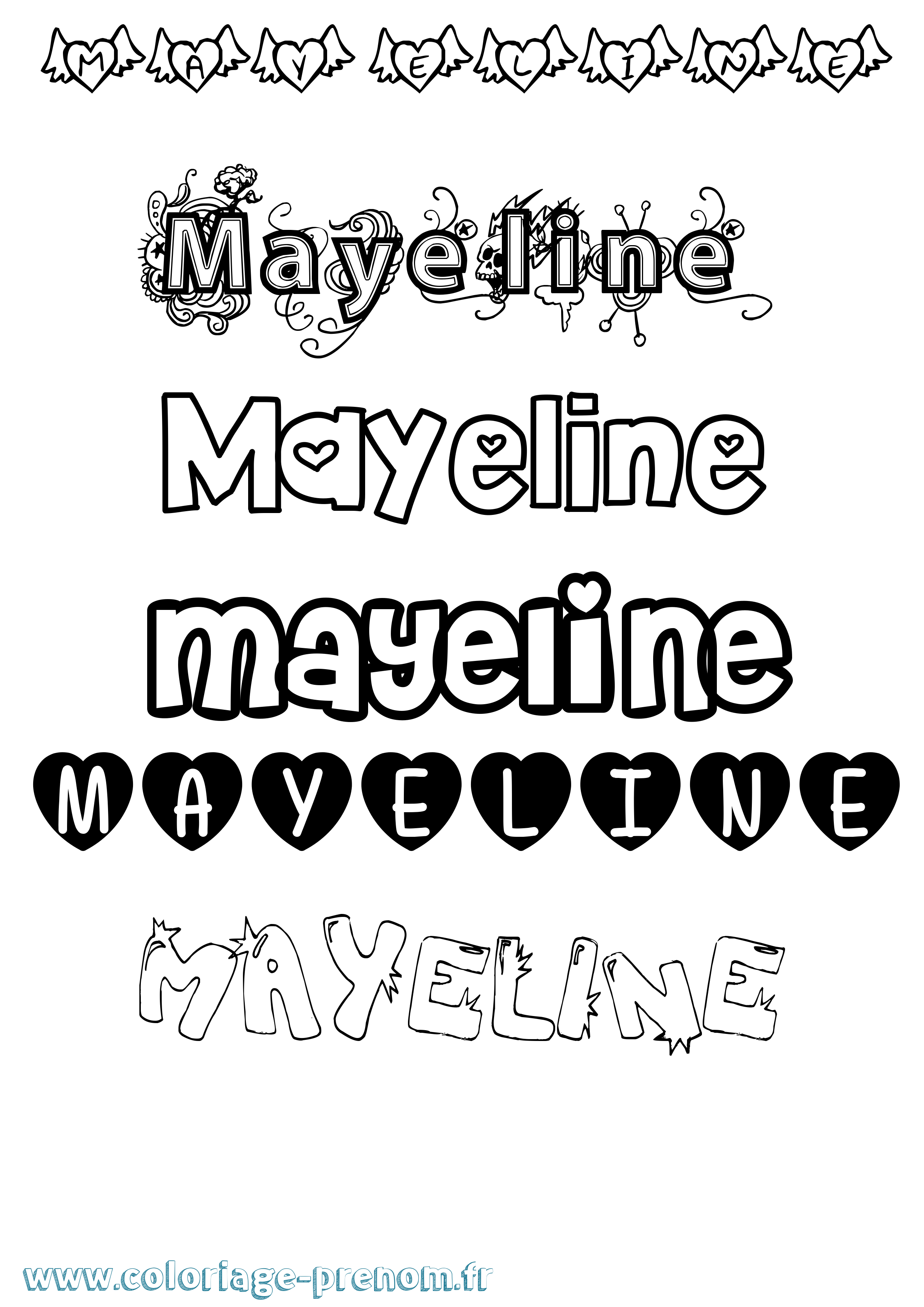 Coloriage prénom Mayeline Girly