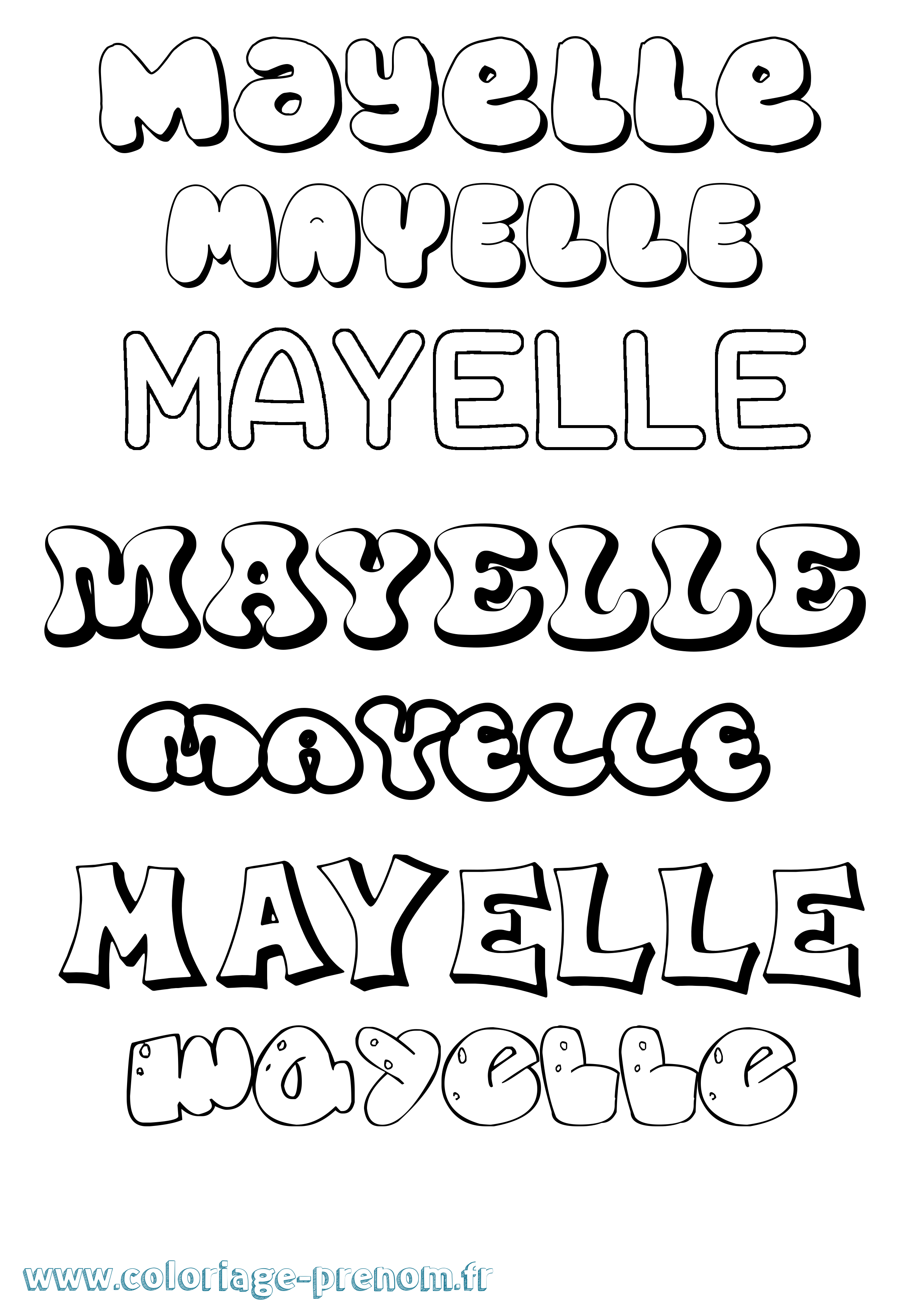 Coloriage prénom Mayelle Bubble