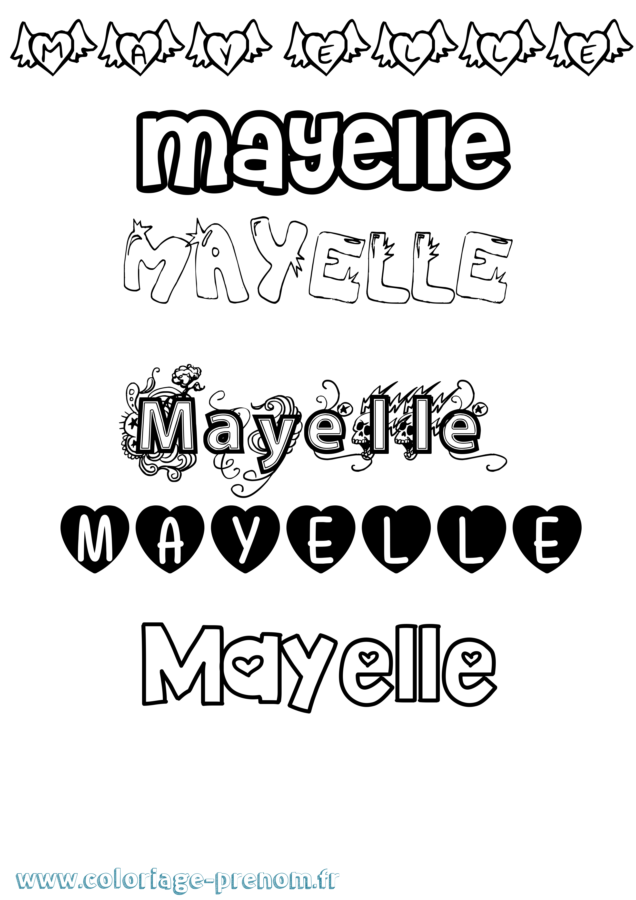 Coloriage prénom Mayelle Girly
