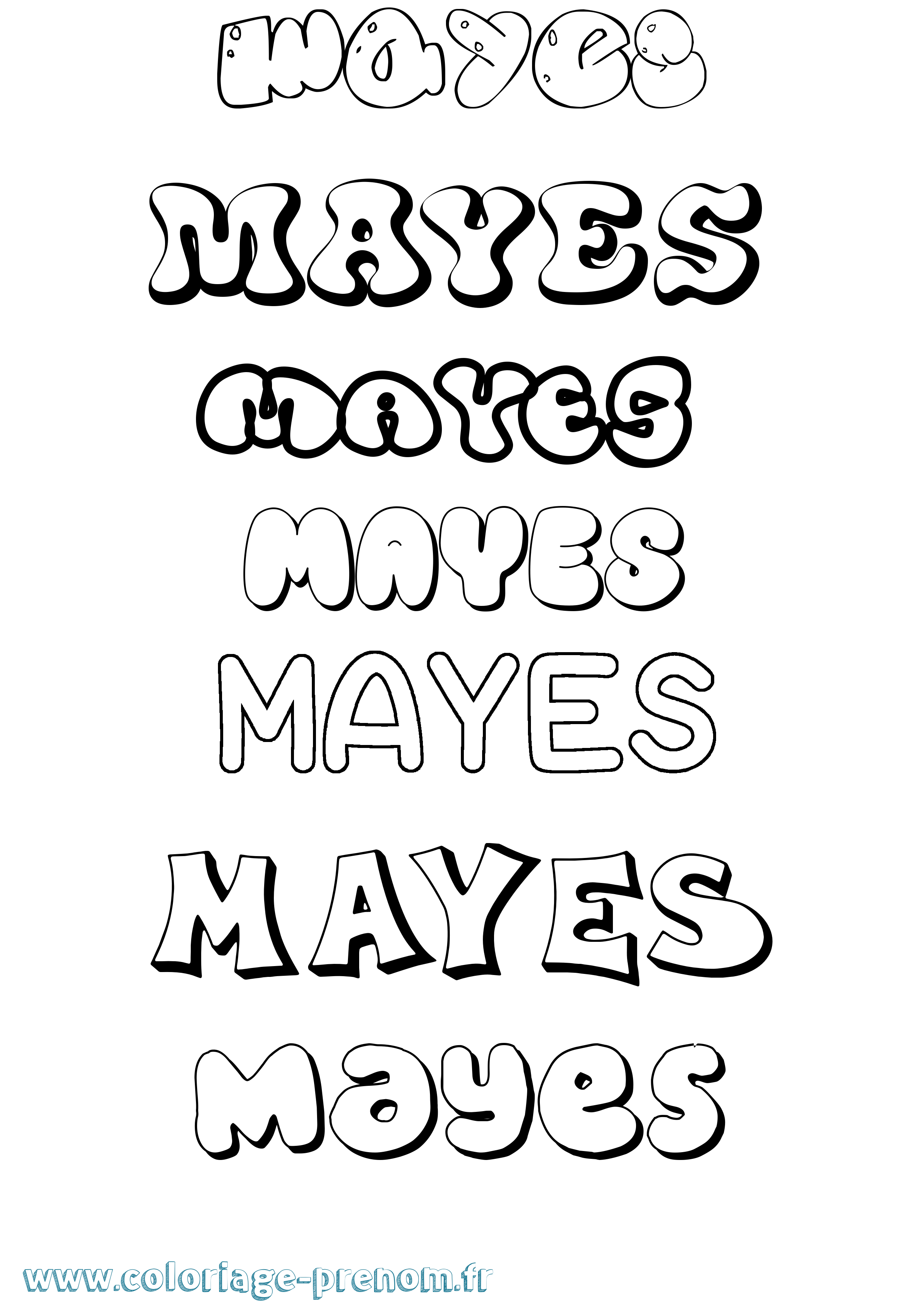 Coloriage prénom Mayes Bubble