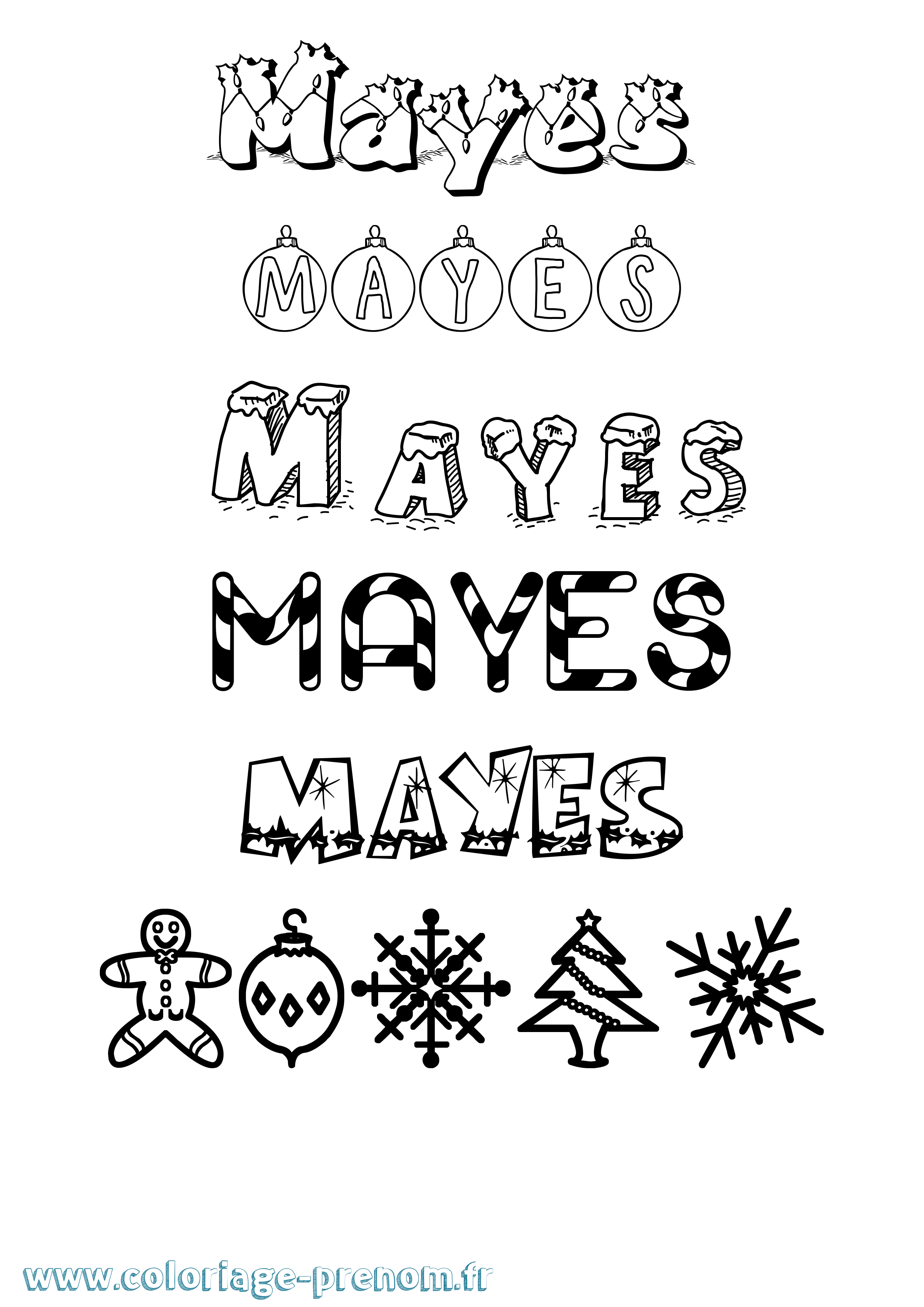 Coloriage prénom Mayes Noël