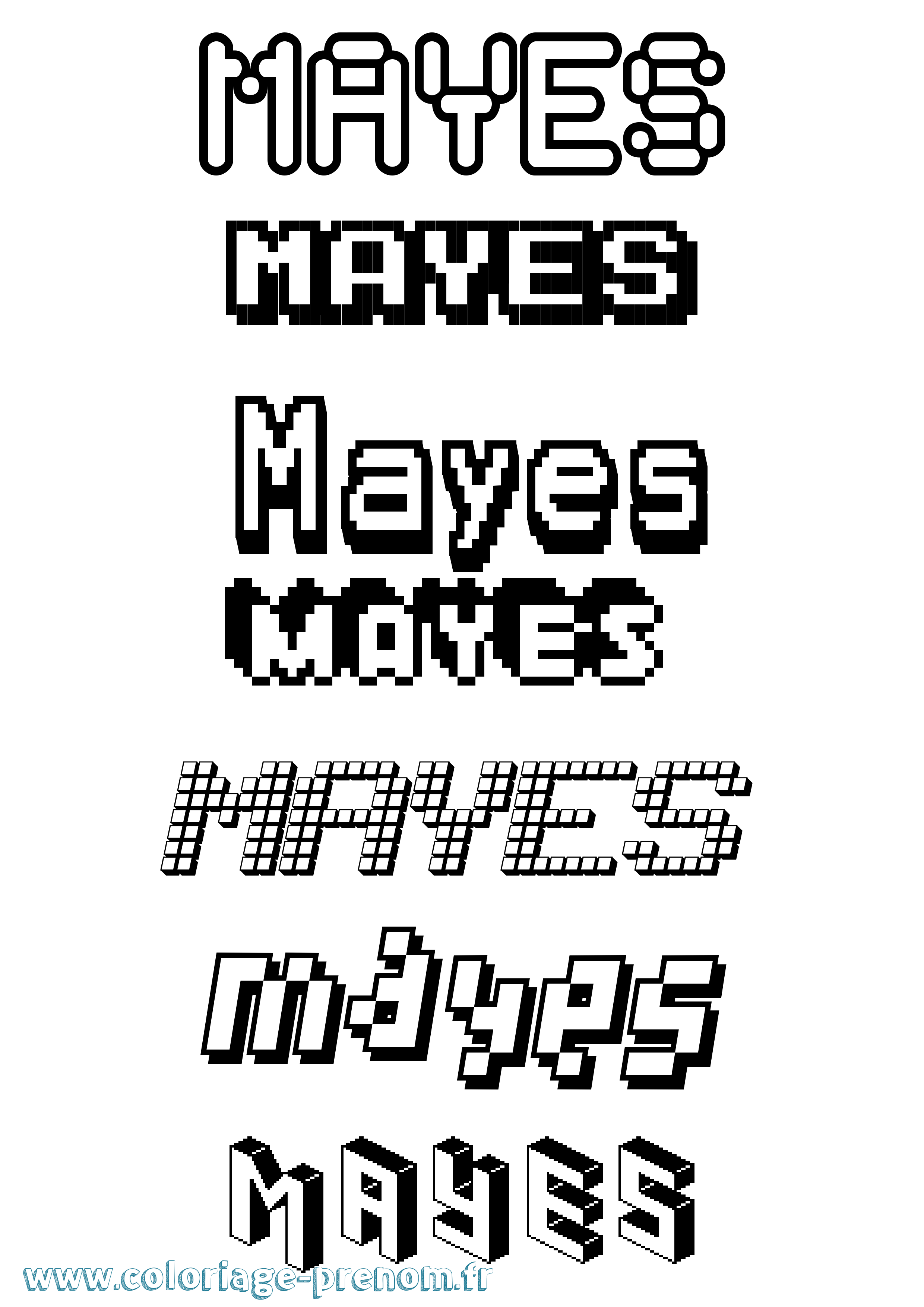 Coloriage prénom Mayes Pixel