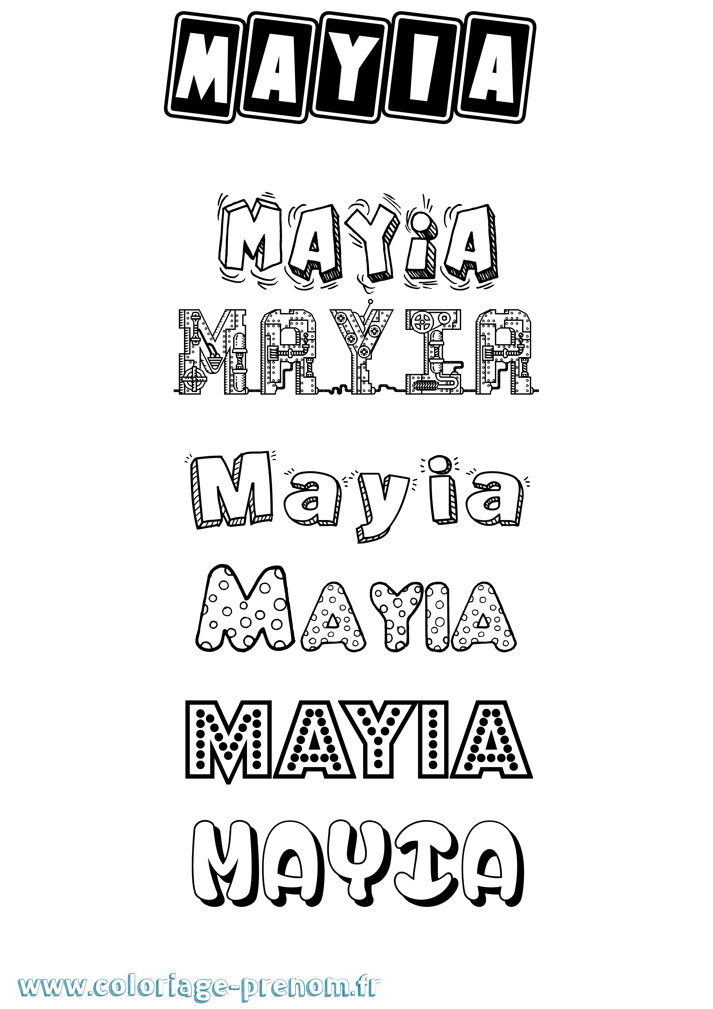 Coloriage prénom Mayia Fun