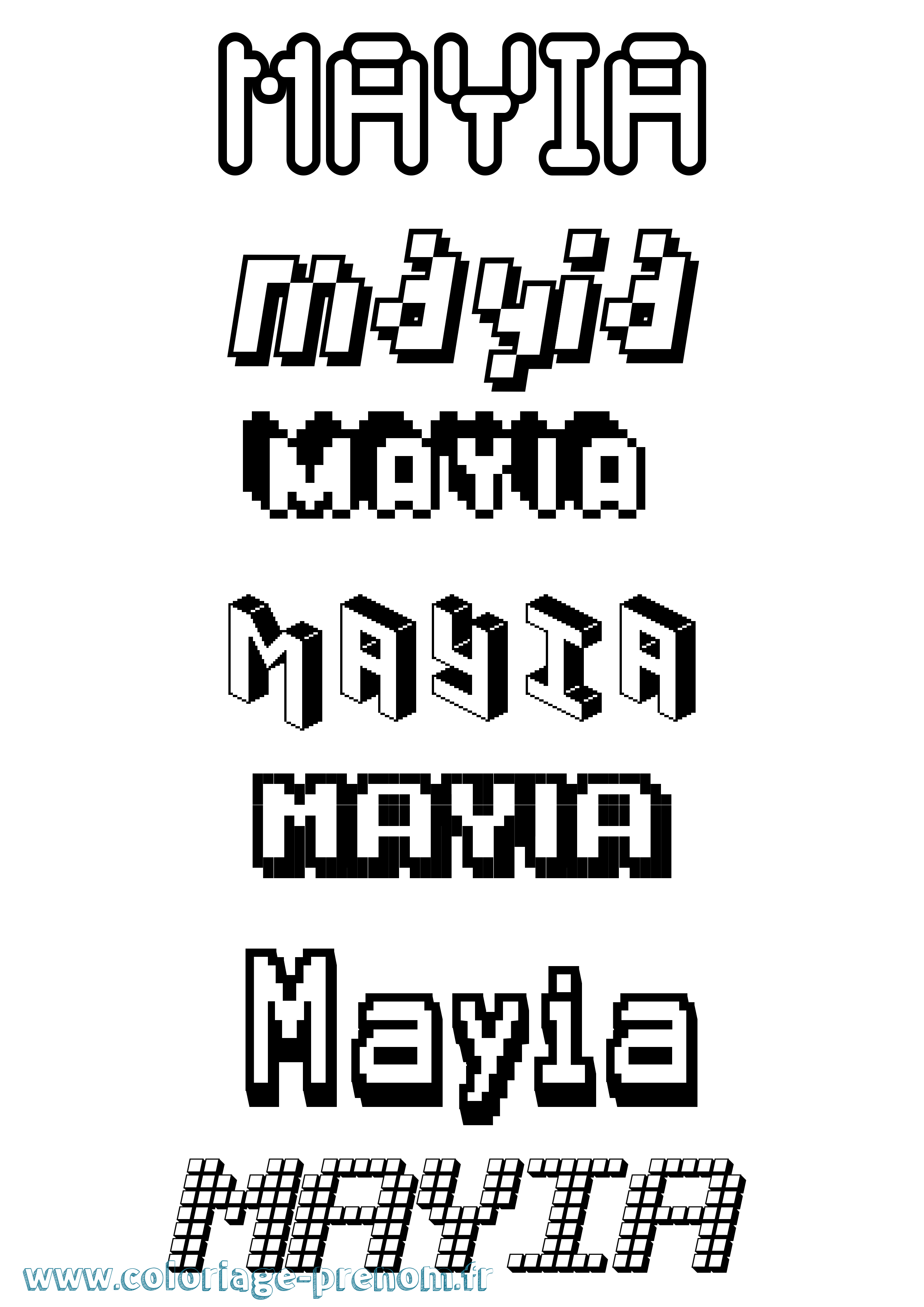 Coloriage prénom Mayia Pixel