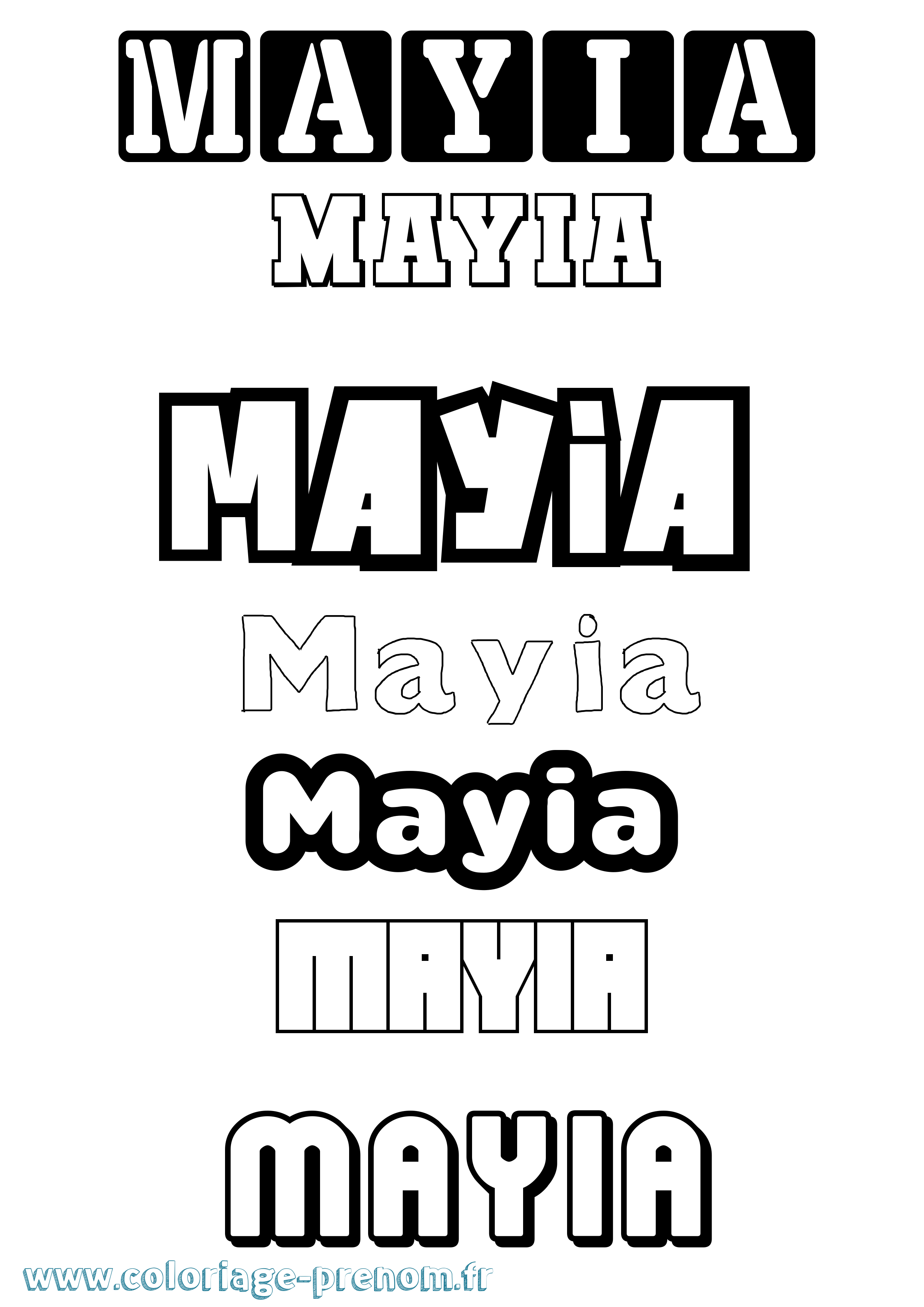 Coloriage prénom Mayia Simple
